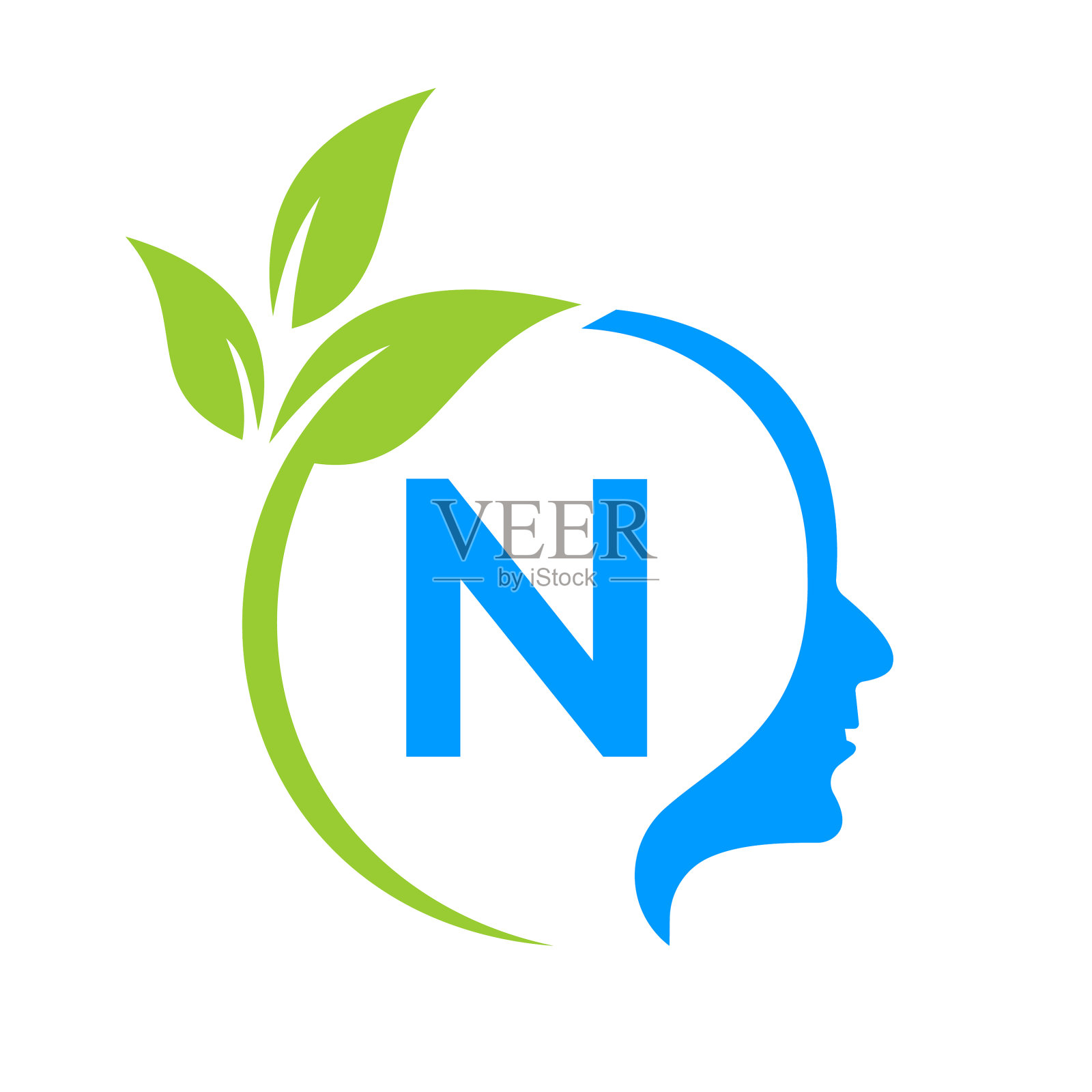 树脑上n个字母的标志设计叶头标志插画图片素材