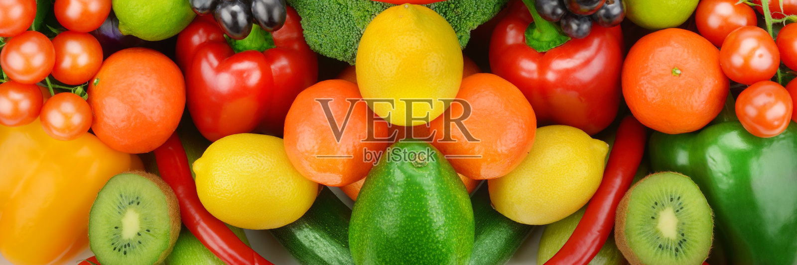 蔬菜和水果的明亮背景。宽的照片。照片摄影图片
