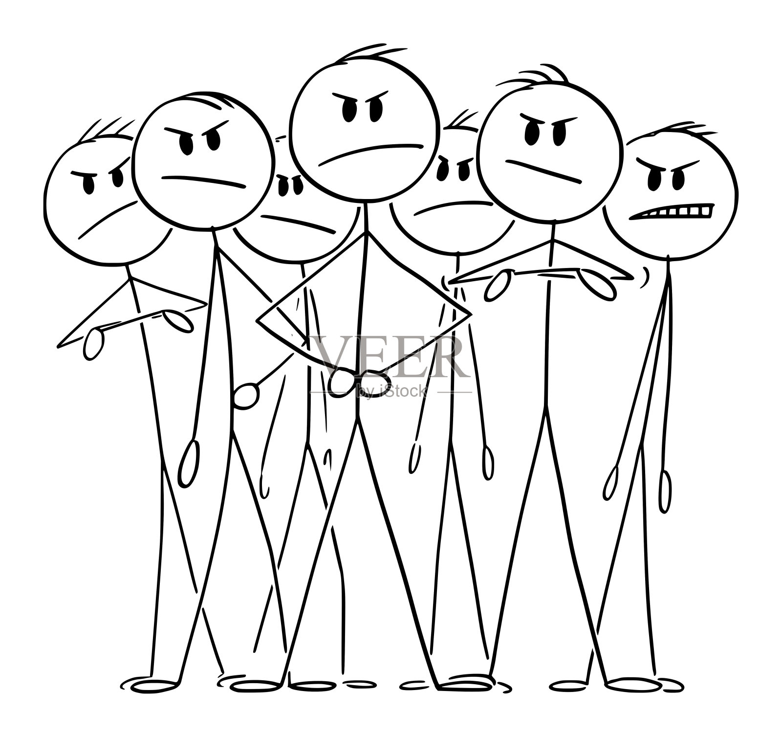 Big Angry Business Team With Leader, Vector Cartoon Stick Figure插图设计元素图片