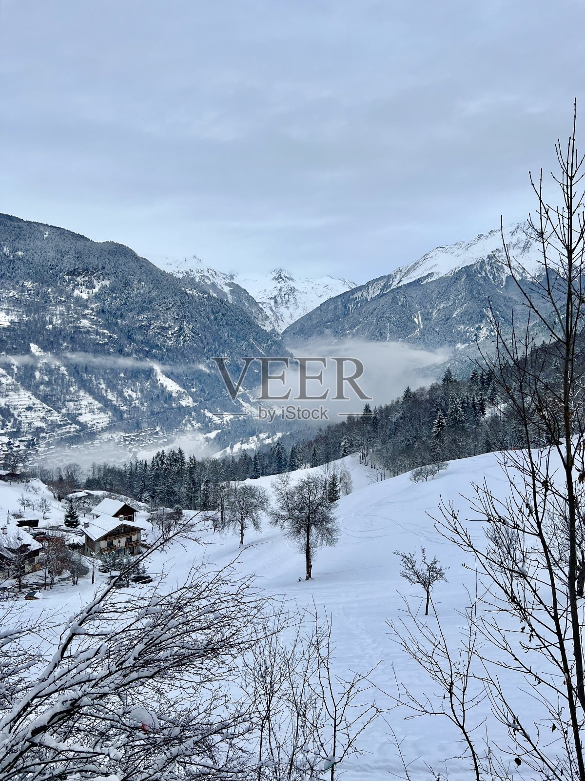 冬天的村庄被白雪覆盖照片摄影图片