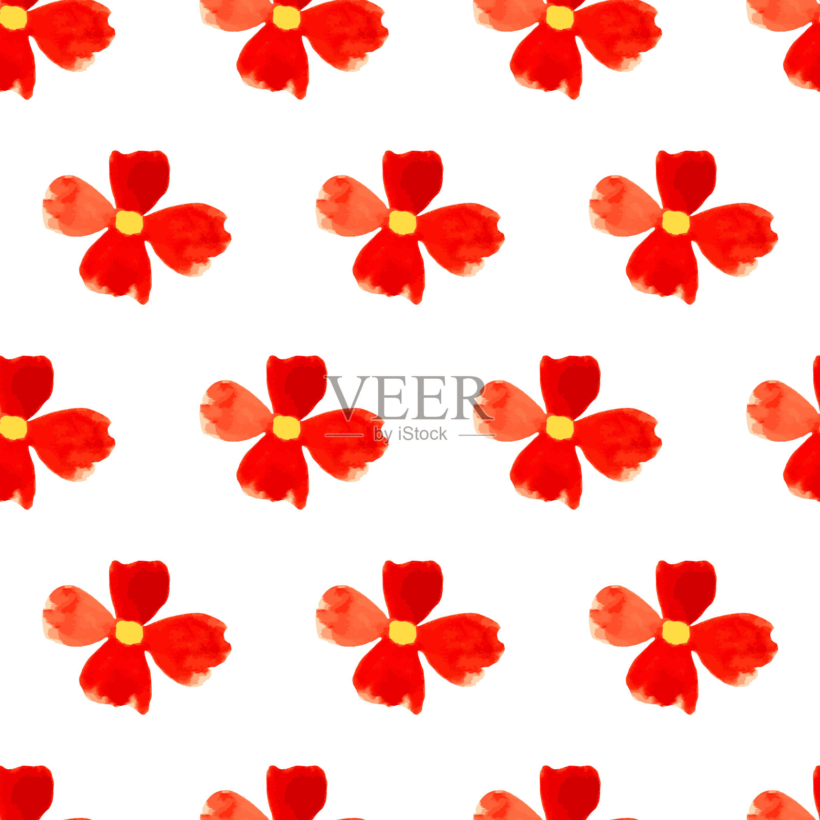 无缝图案与水彩红色花孤立在白色插画图片素材