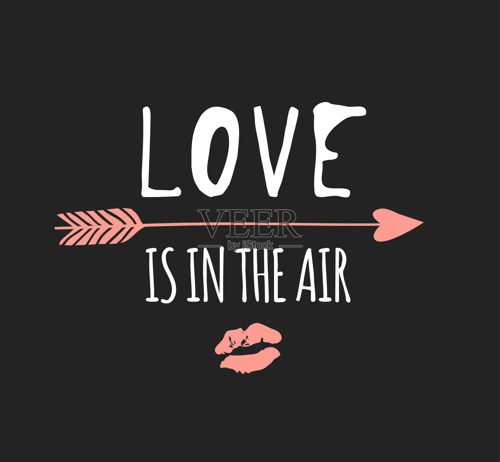 手绘时尚插图浪漫的箭头，嘴唇亲吻和引用。创意水墨艺术作品。假期的实际矢量图。情人节快乐，爱在空气中插画图片素材