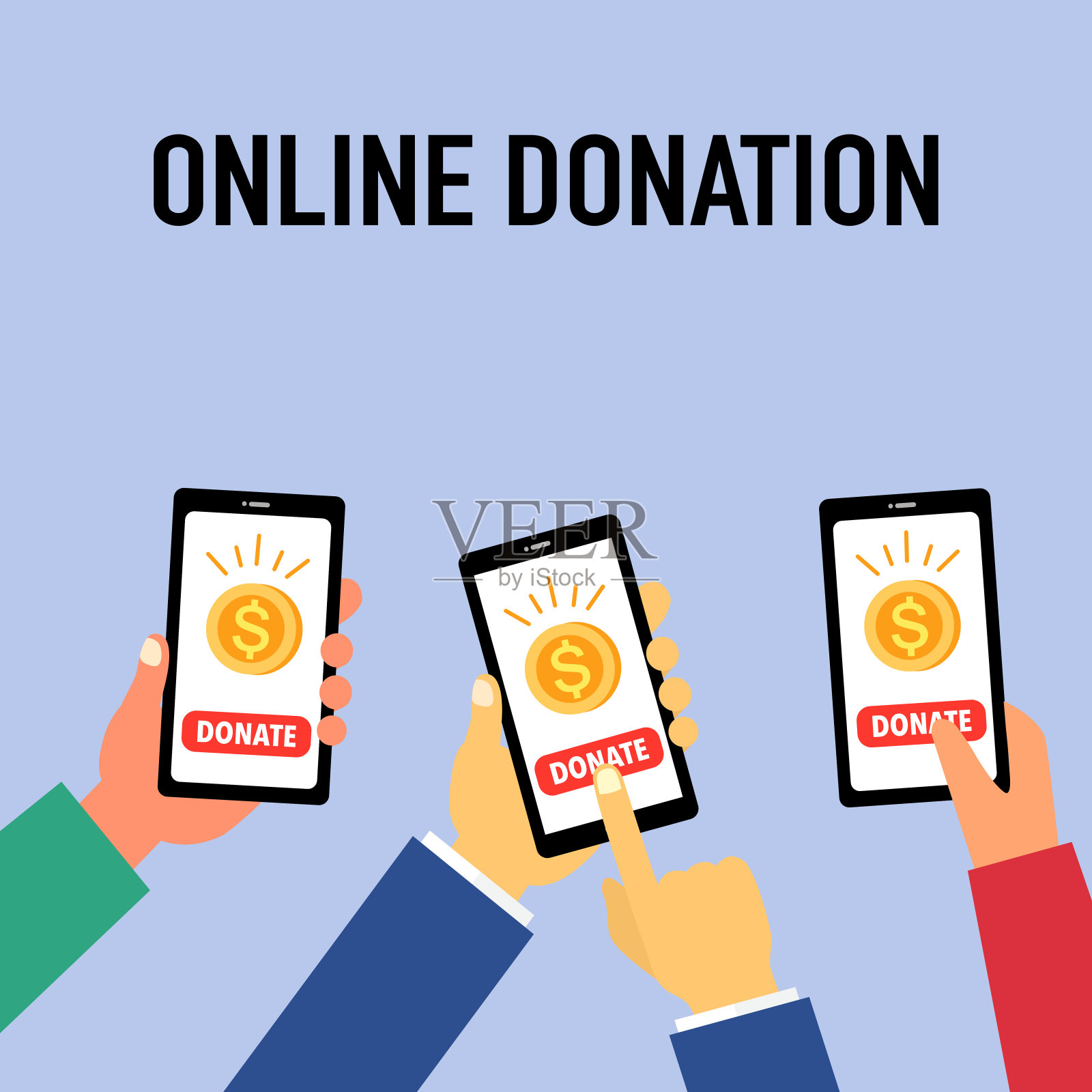 手持智能手机，在线捐款。慈善概念矢量说明时间。插画图片素材