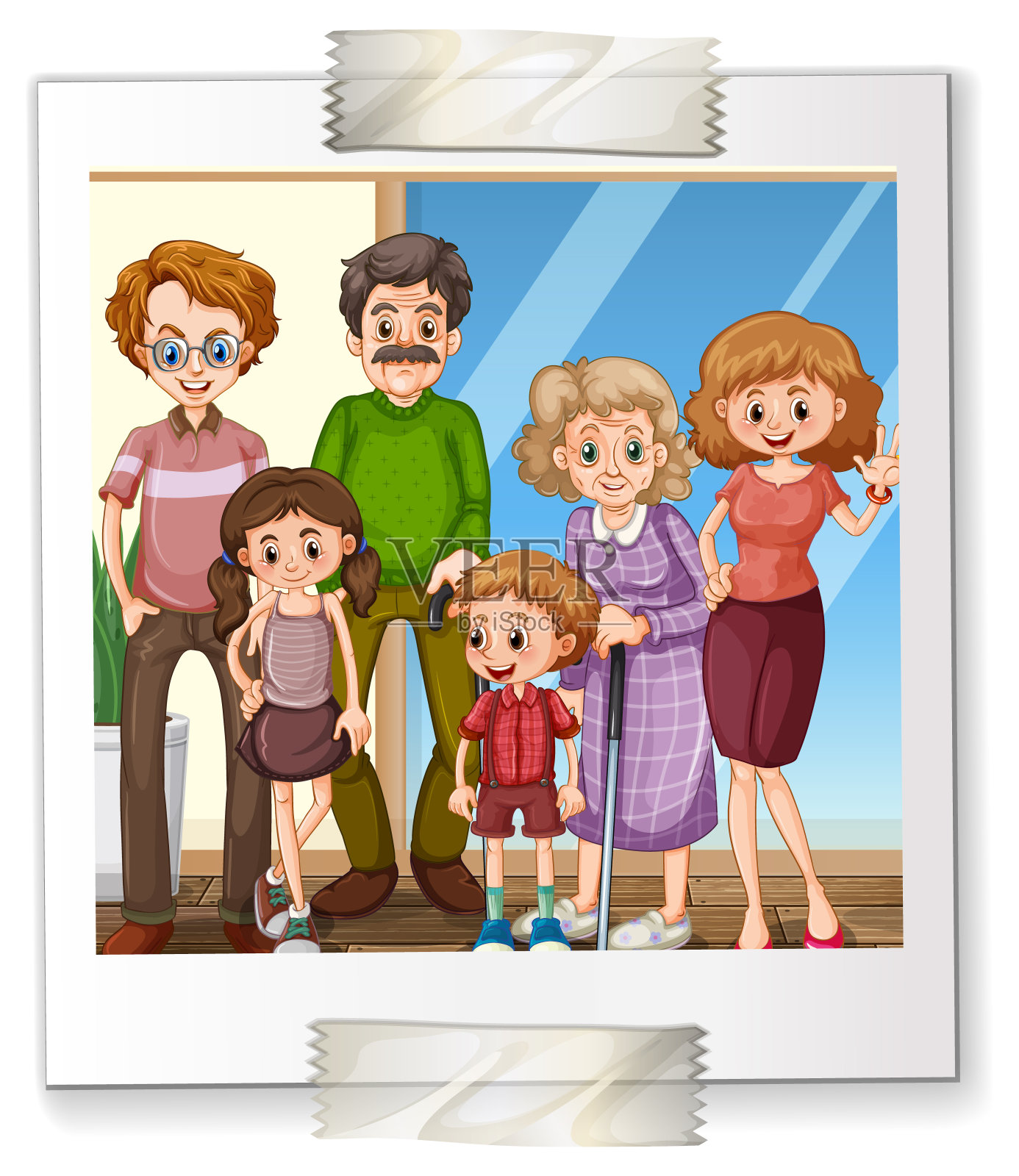 一张白色背景的幸福家庭的照片插画图片素材