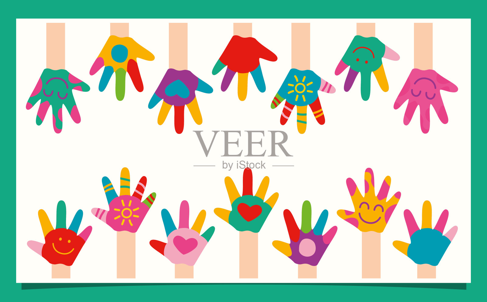 孩子们彩色的彩绘手插画图片素材