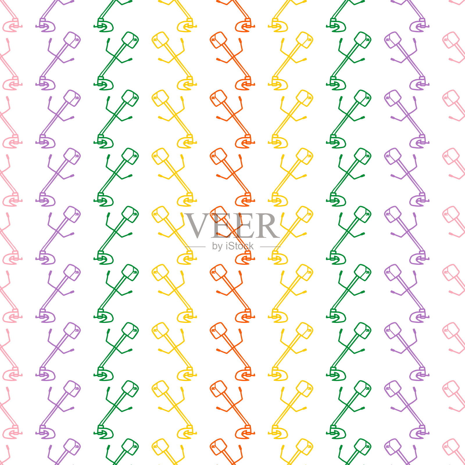 割草机图标孤立无缝模式。割草机割草。矢量插图。手绘。插画图片素材