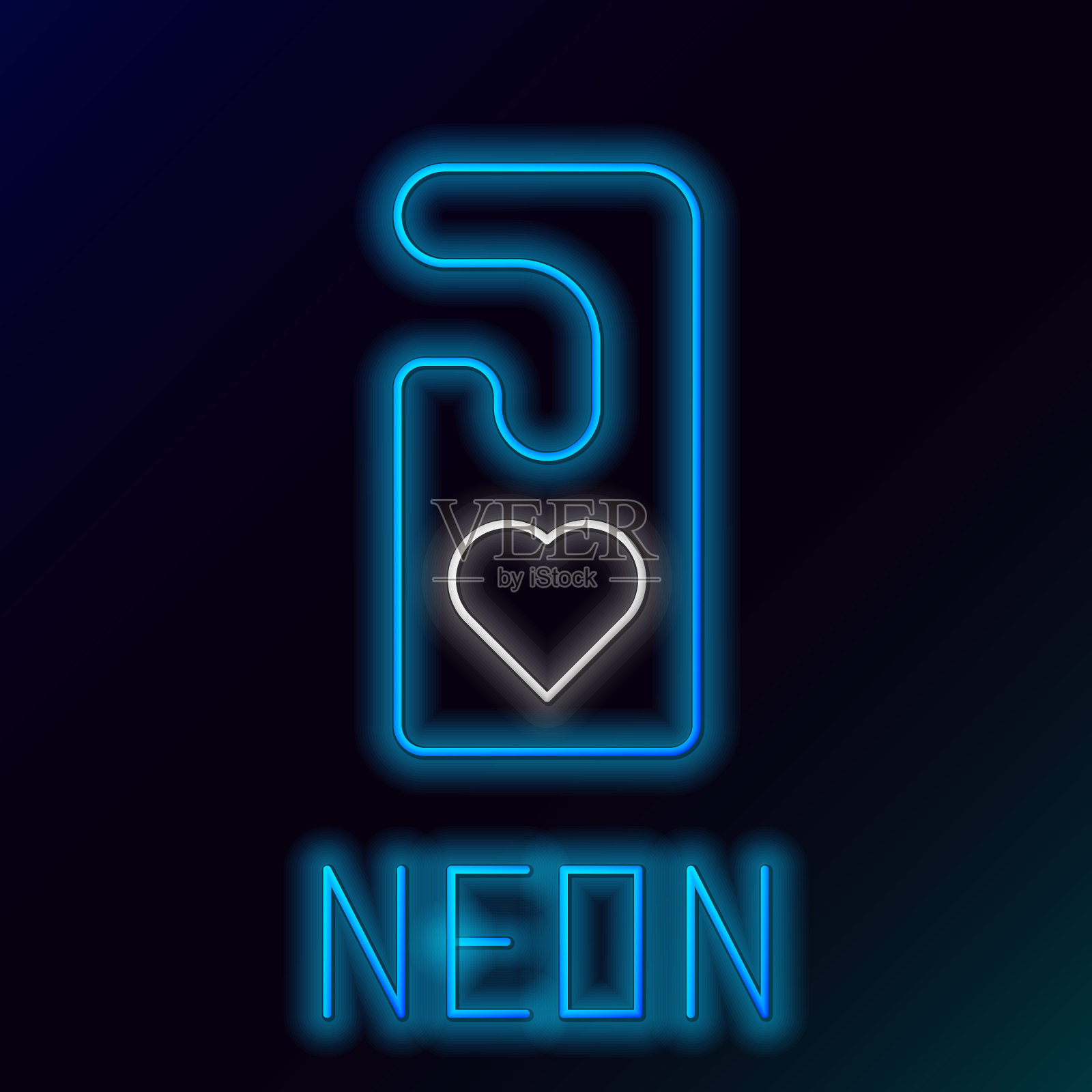 蓝色霓虹灯线请不要打扰与心脏图标孤立在黑色背景。酒店门吊牌。色彩斑斓的轮廓的概念。矢量图插画图片素材