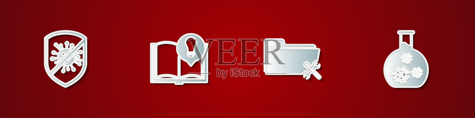 设置停止病毒，细菌，有趣的事实，文件夹服务和试管图标。向量插画图片素材