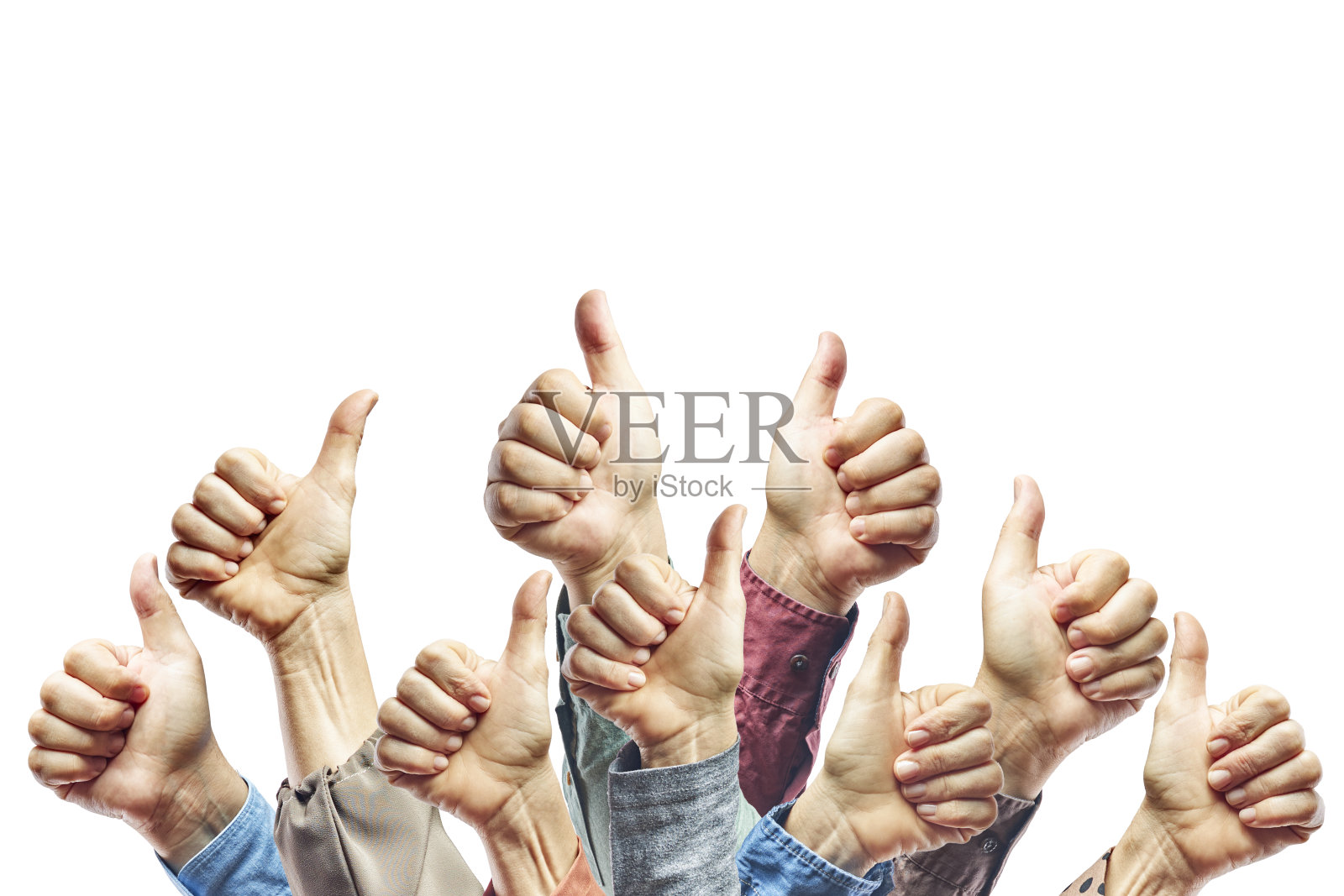 在白色背景上孤立地竖起大拇指的手势照片摄影图片