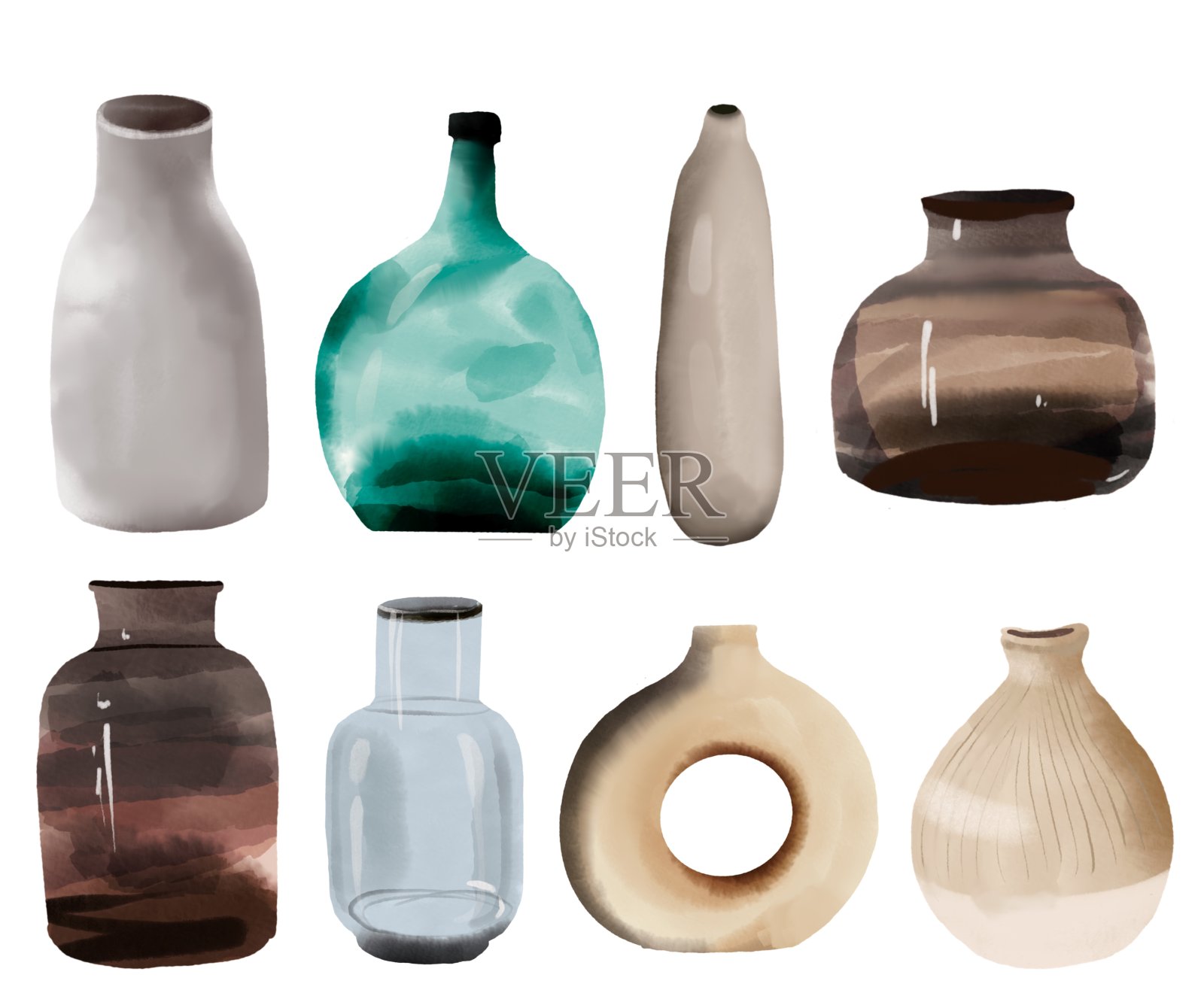 现代新潮的花瓶极简绘画波西米亚内饰元素插画图片素材