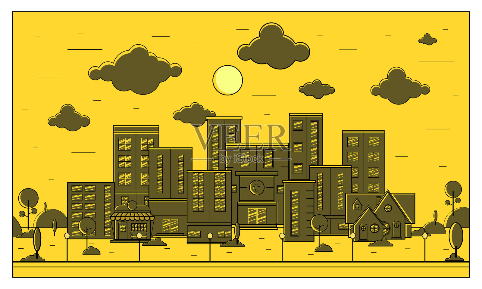 城市建筑风格平面设计矢量插图插画图片素材