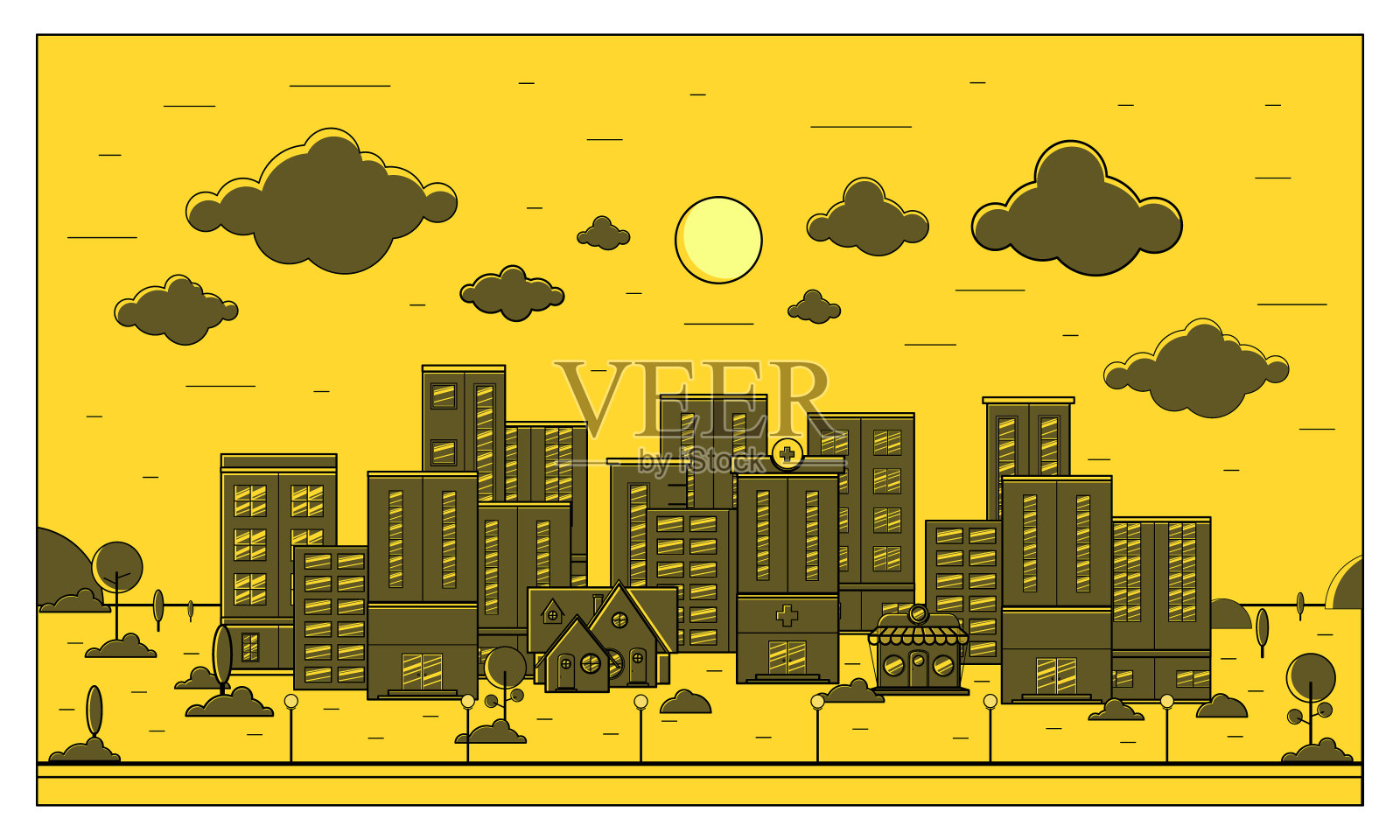 城市建筑风格平面设计矢量插图插画图片素材