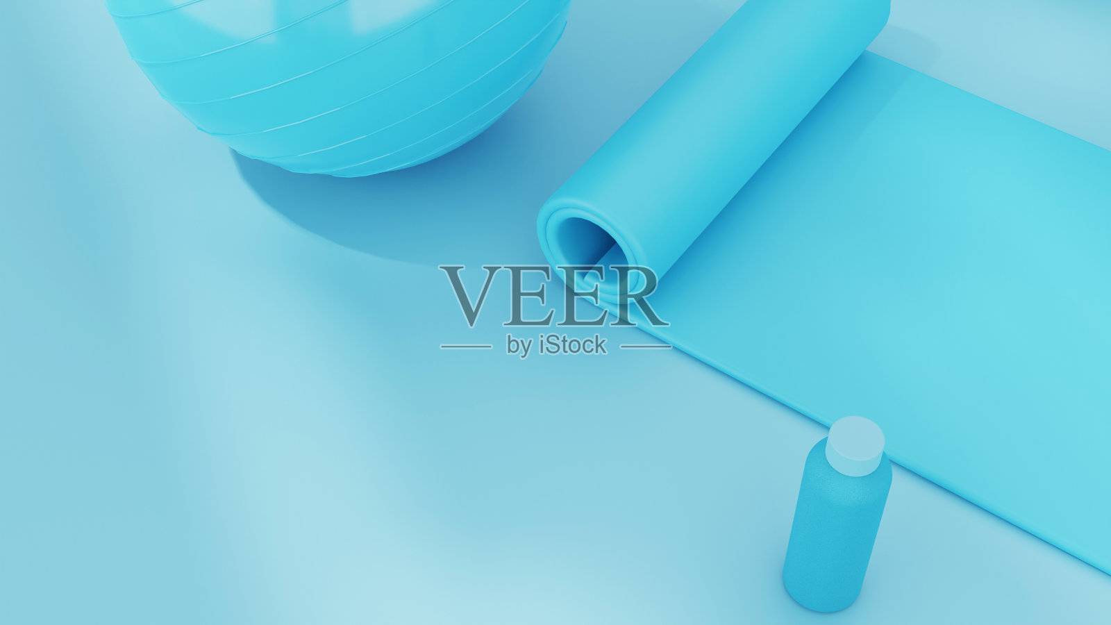 3D渲染运动概念瑜伽垫蓝色照片摄影图片