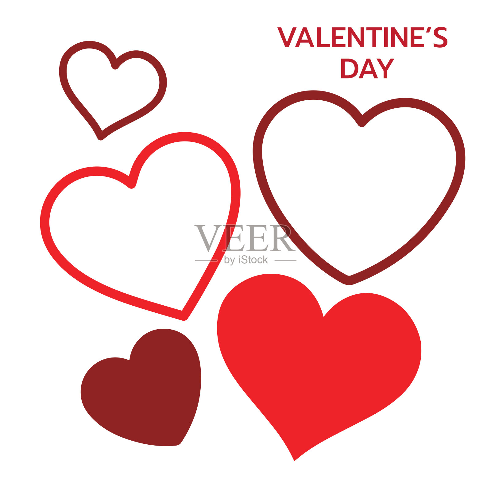 红心矢量插图在情人节的白色背景上的爱，图标，符号插画图片素材