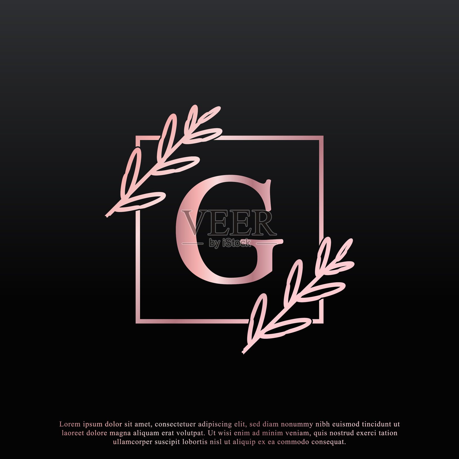 优雅的g字母广场花卉标志与创意插画图片素材