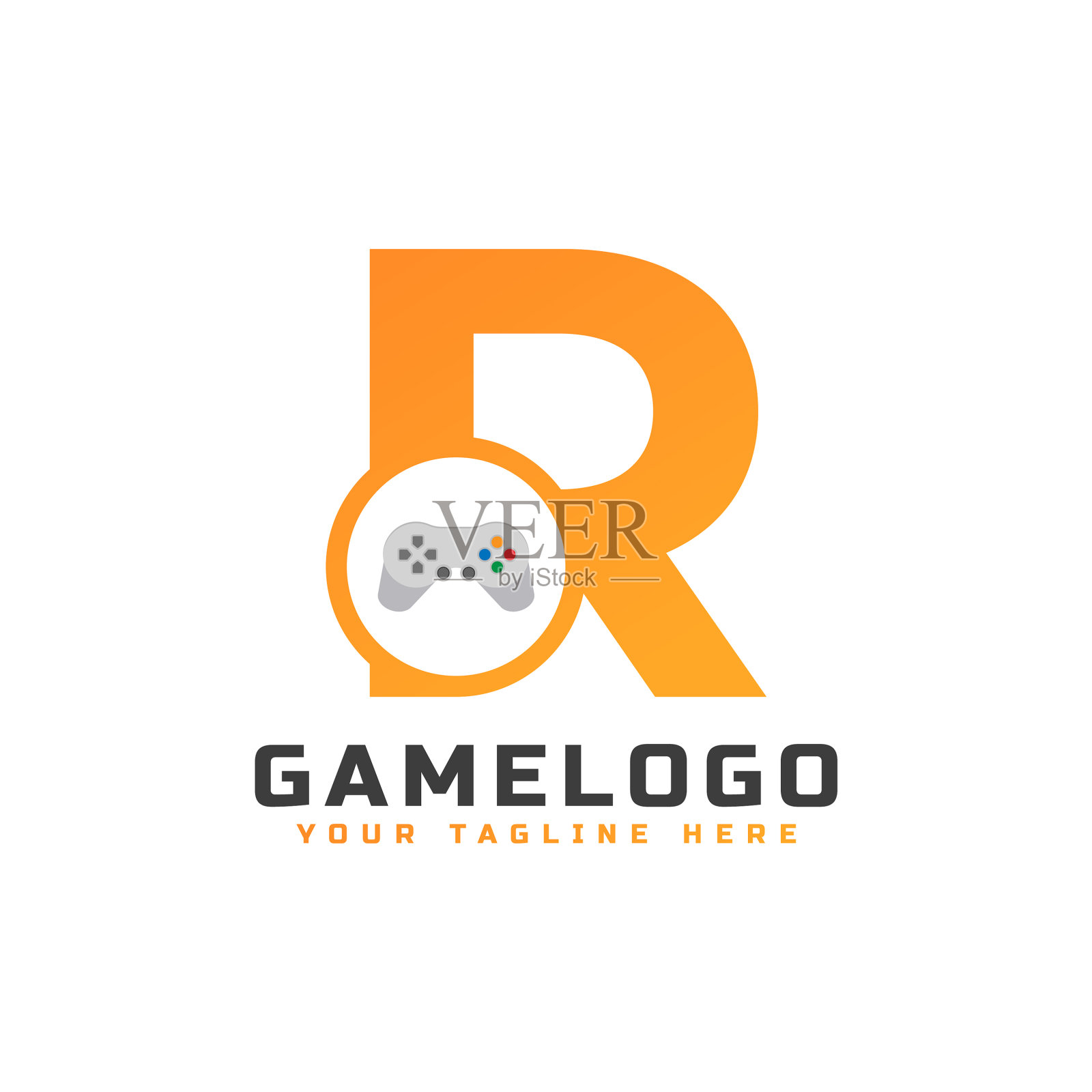 带有游戏机图标和像素的首字母r插画图片素材