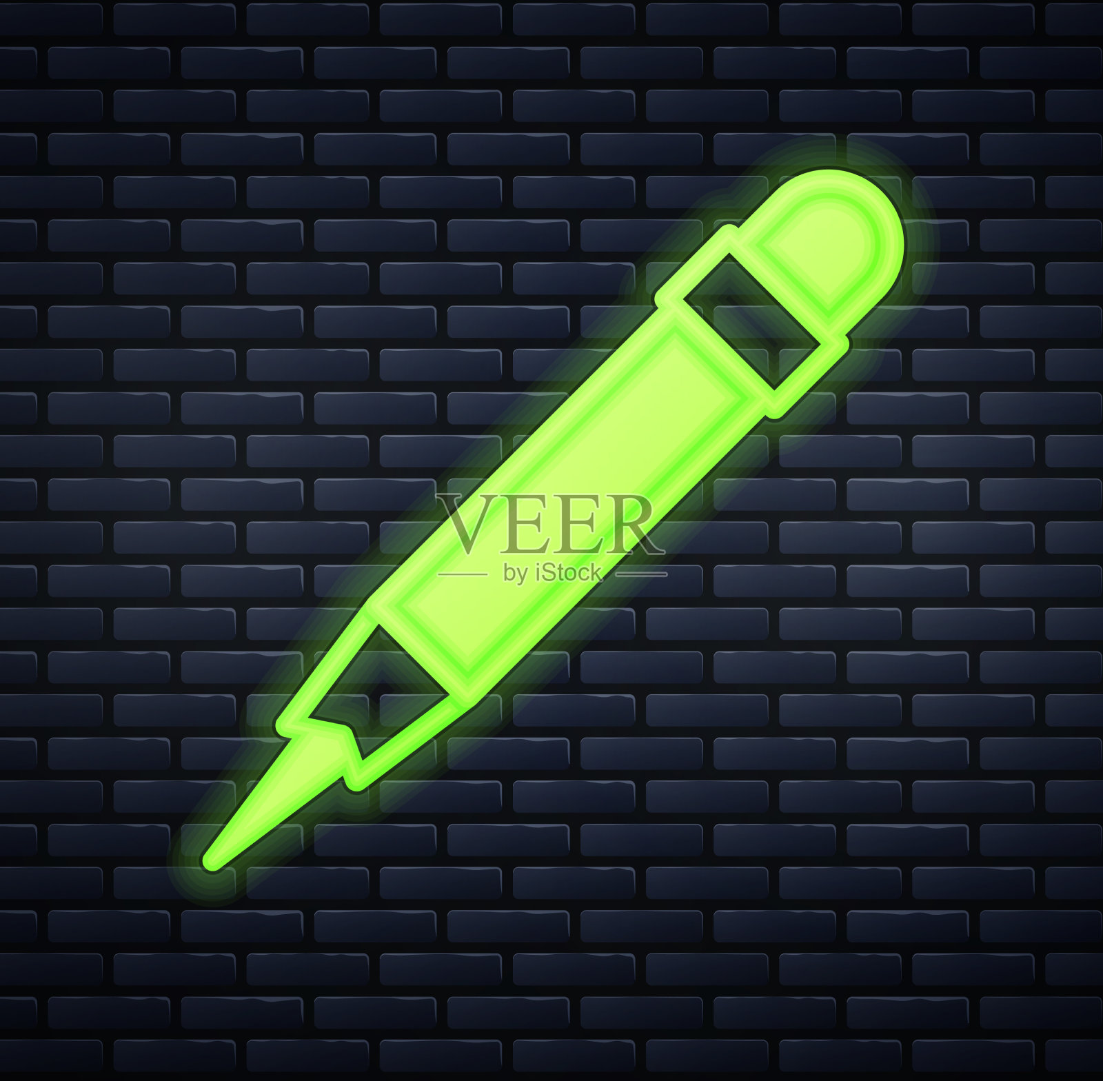 发光的霓虹灯铅笔与橡皮擦图标孤立插画图片素材