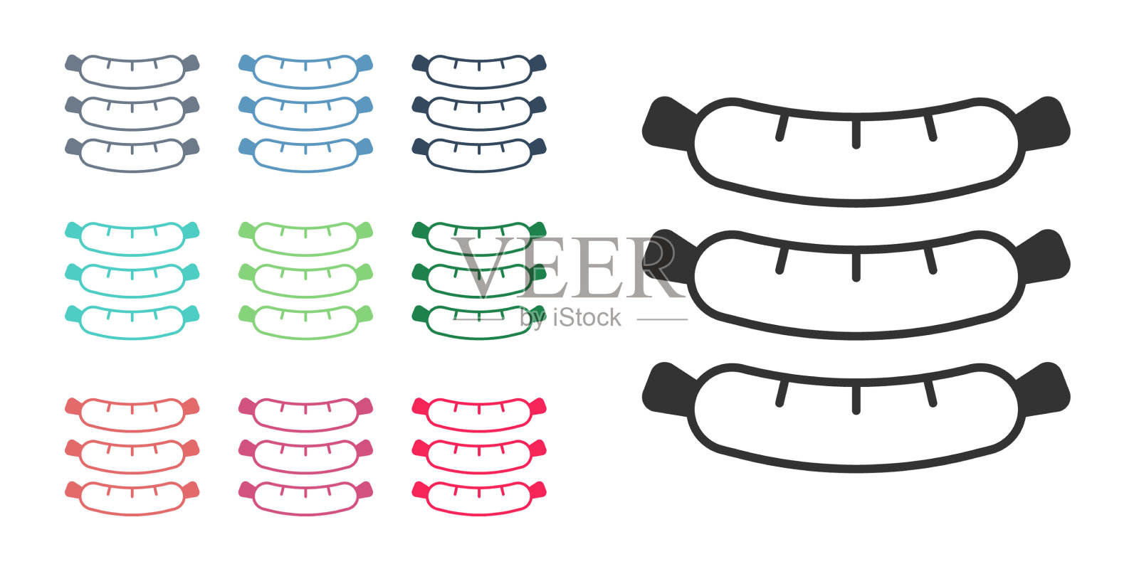 黑色香肠图标孤立在白色背景上插画图片素材