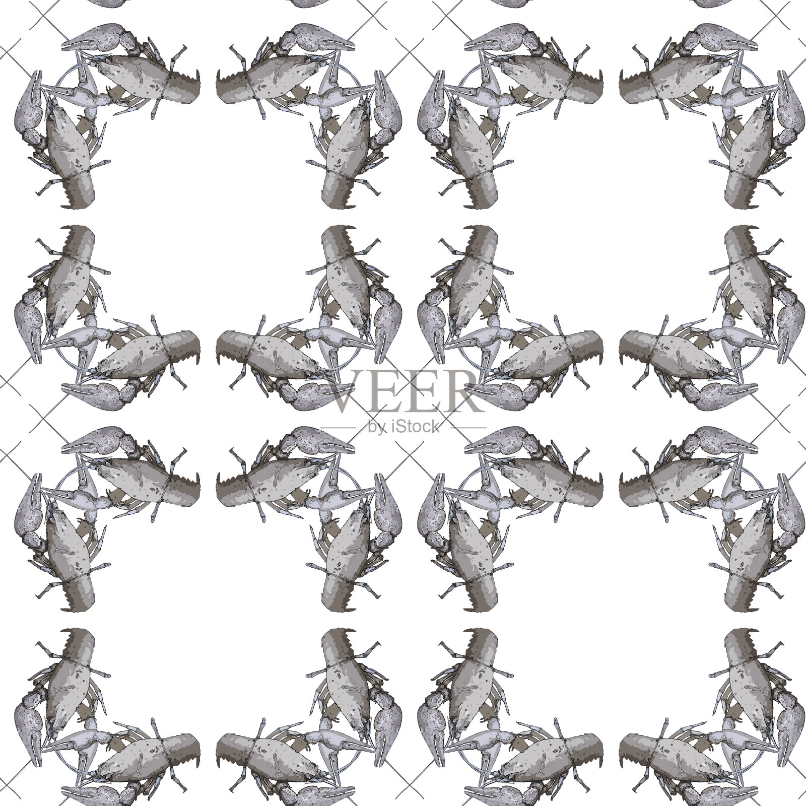无缝图案与小龙虾在白色背景。没完没了的小龙虾口感。光栅插图。照片摄影图片