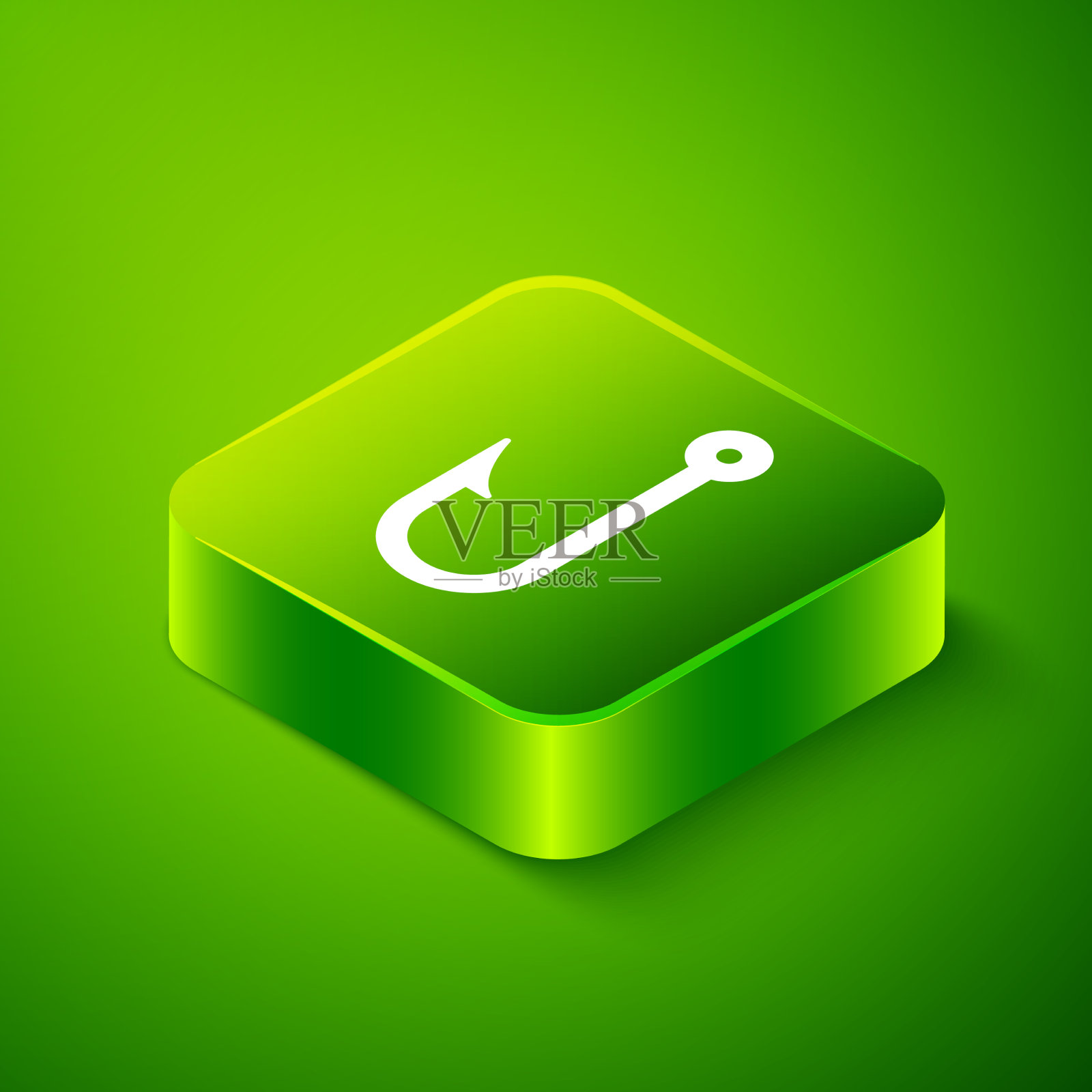 等距钓钩图标孤立在绿色上图标素材