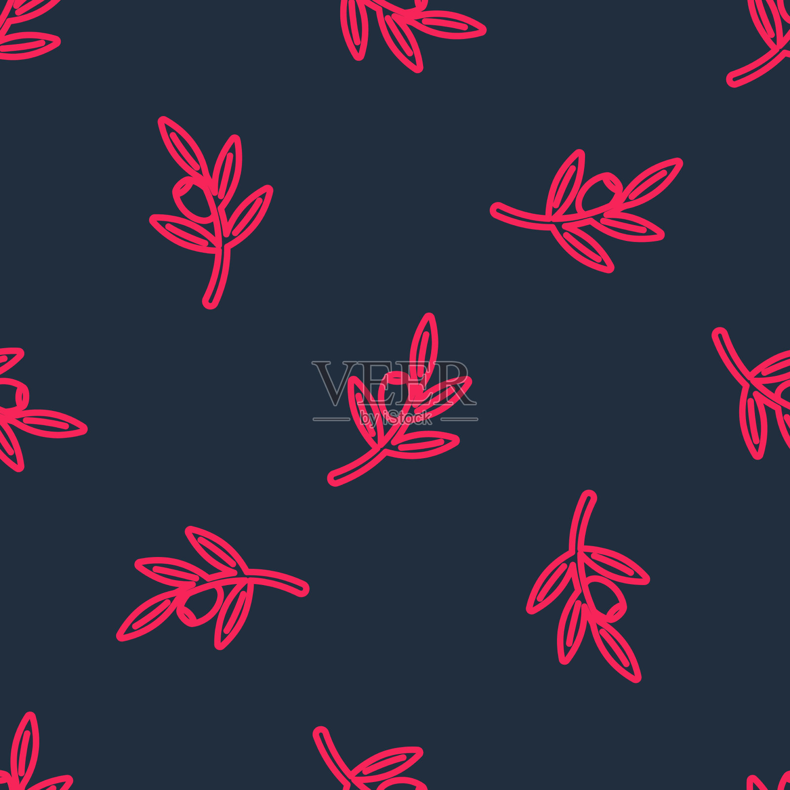 红线橄榄枝图标孤立无缝插画图片素材