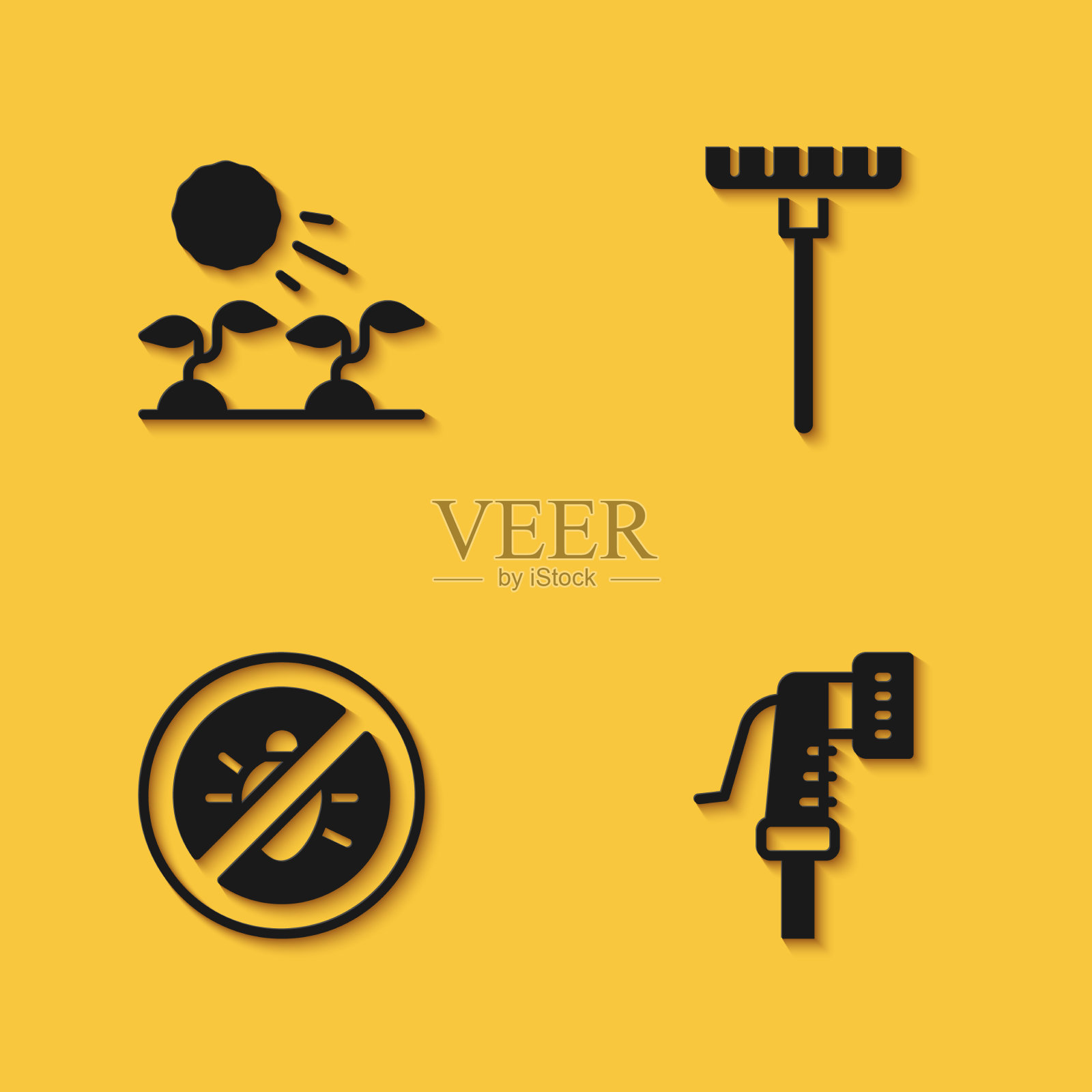 集植物芽生长在阳光花园软管图标素材