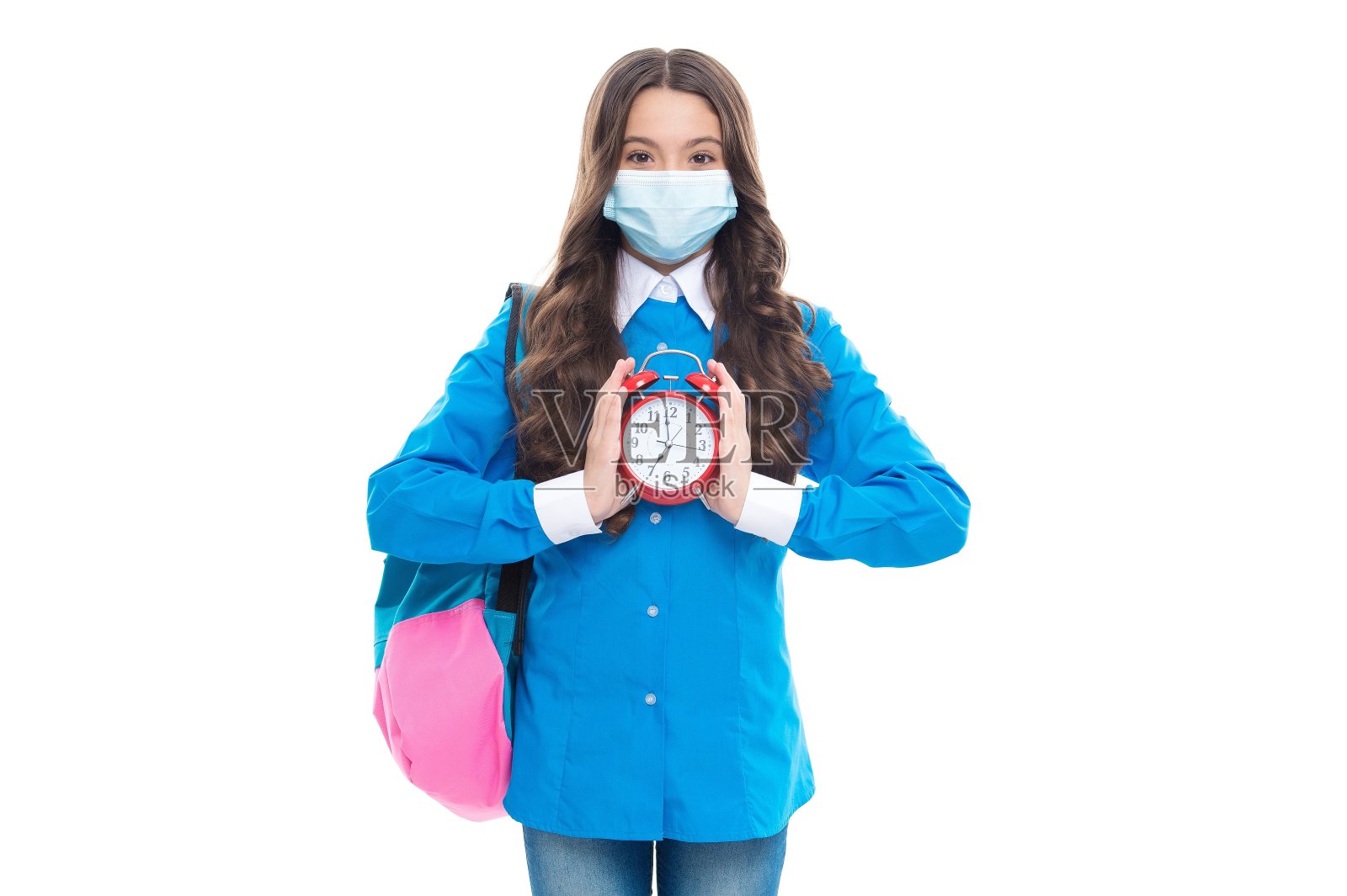 新冠肺炎期间的课程表。孩子把时钟。改编计划。课堂时间。研究期间照片摄影图片