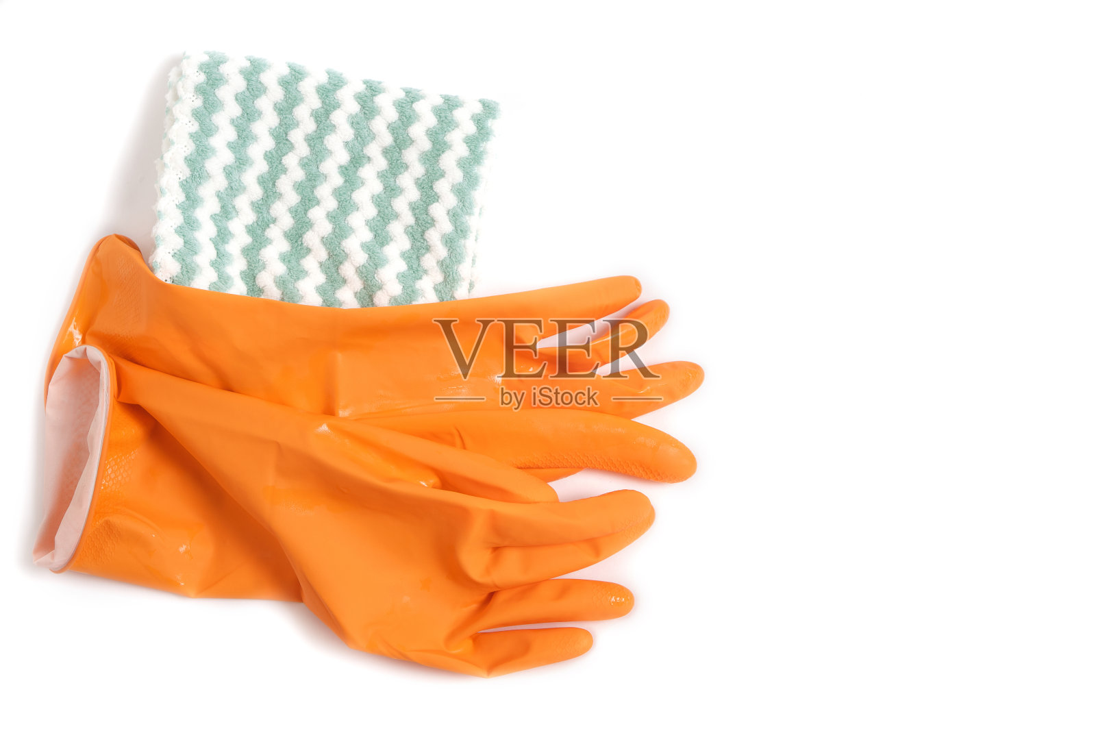 湿手套和抹布。洁净室和浴室的概念。照片摄影图片