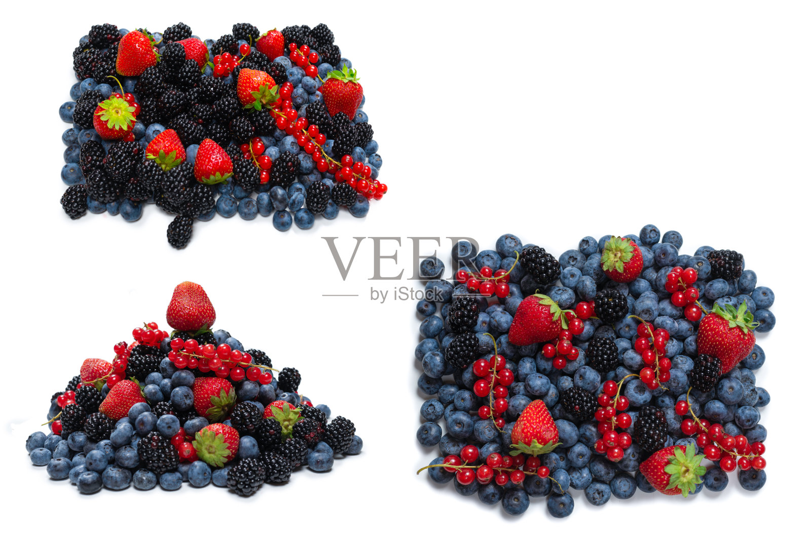 黑莓，覆盆子，蓝莓，红醋栗和薄荷背景。照片摄影图片
