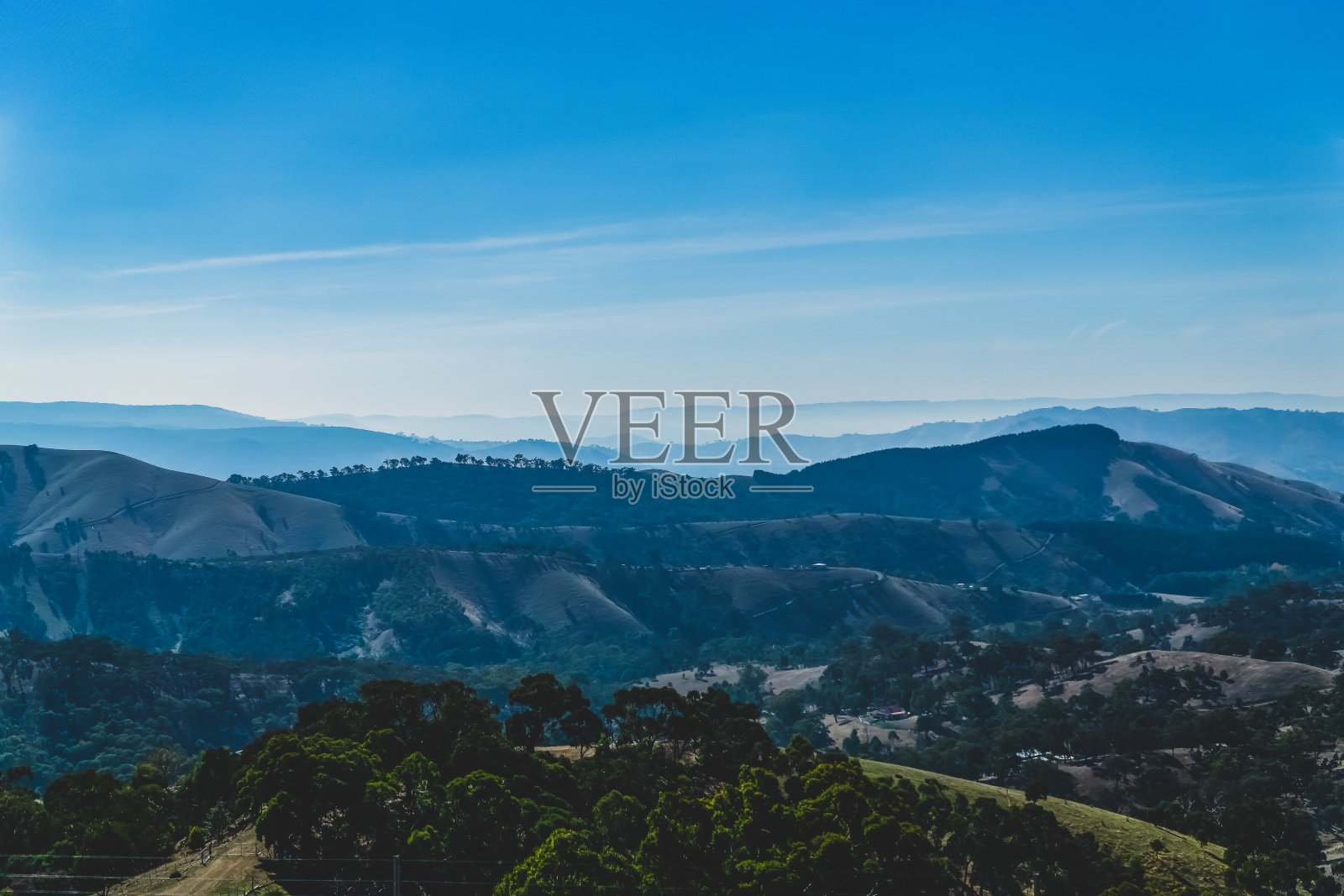 从山上俯瞰澳大利亚的乡村。照片摄影图片