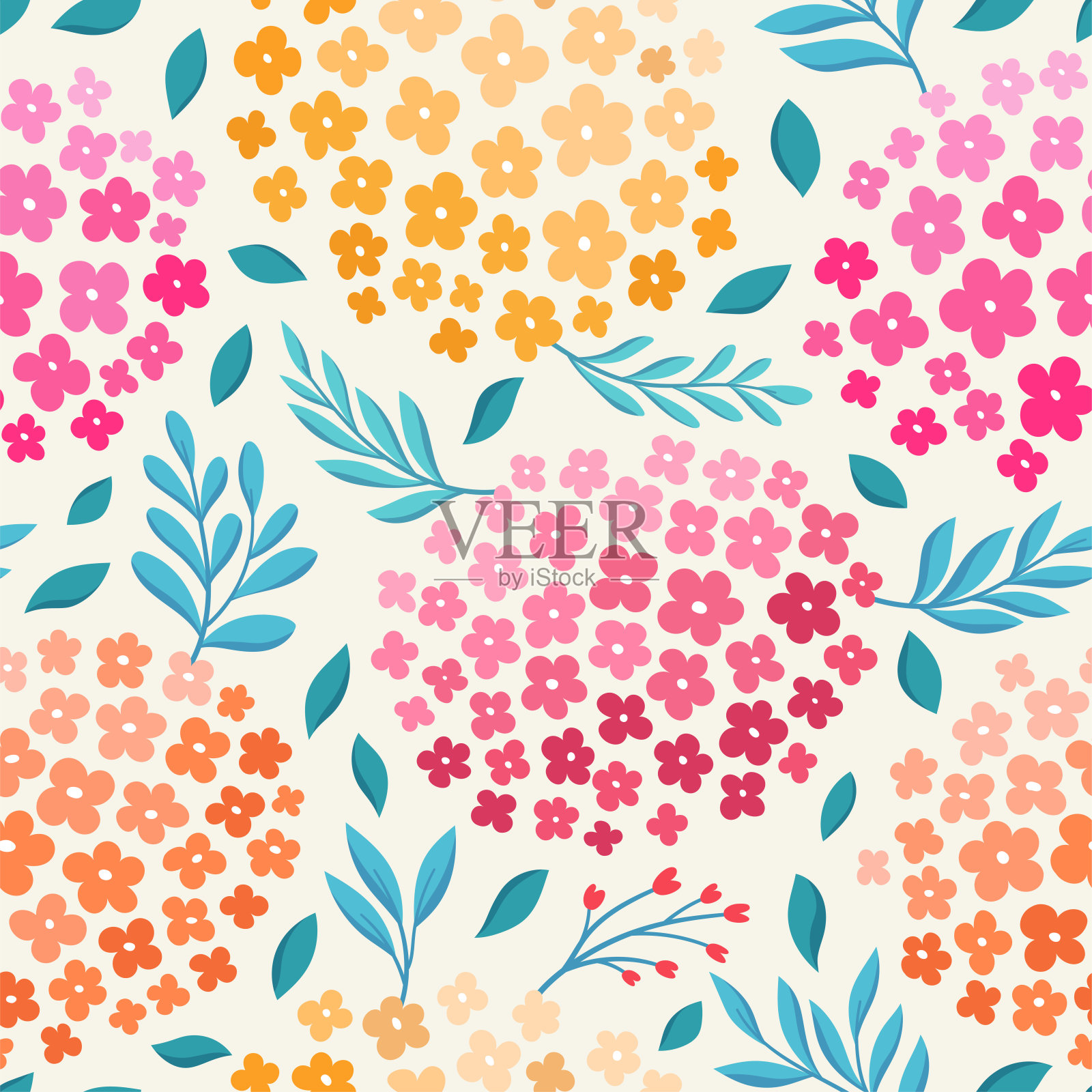 向量花无缝模式。手绘花卉插图。可重复的背景。插画图片素材