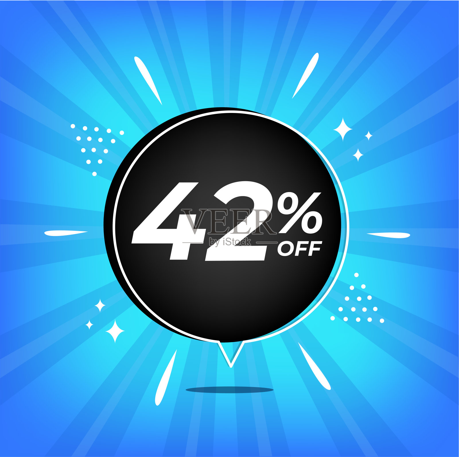 打42%。蓝色横幅，百分之四十二的折扣，黑色气球的超级大甩卖。设计元素图片
