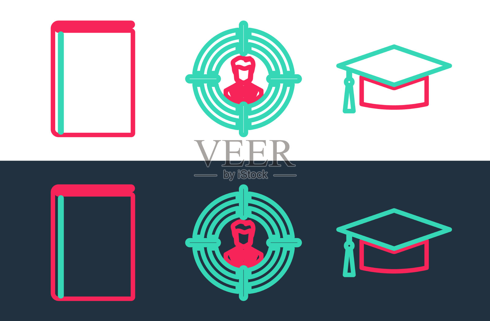 设置线毕业帽书和猎头图标素材