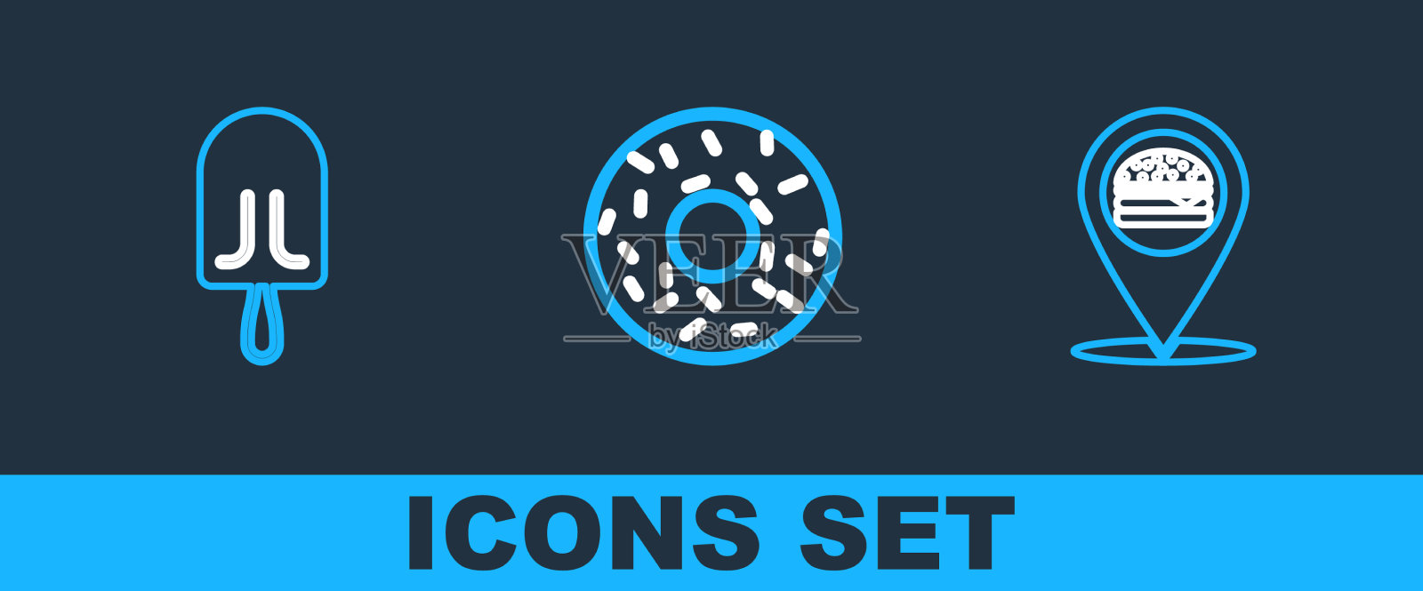 设置汉堡、冰淇淋和甜甜圈的排队位置图标素材