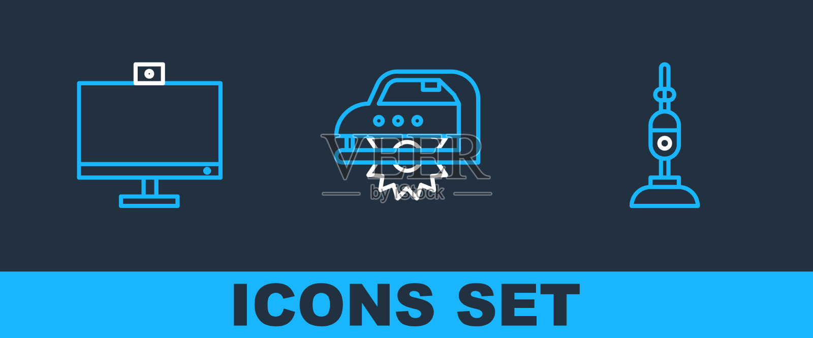 设置线真空吸尘器电脑显示器和图标素材