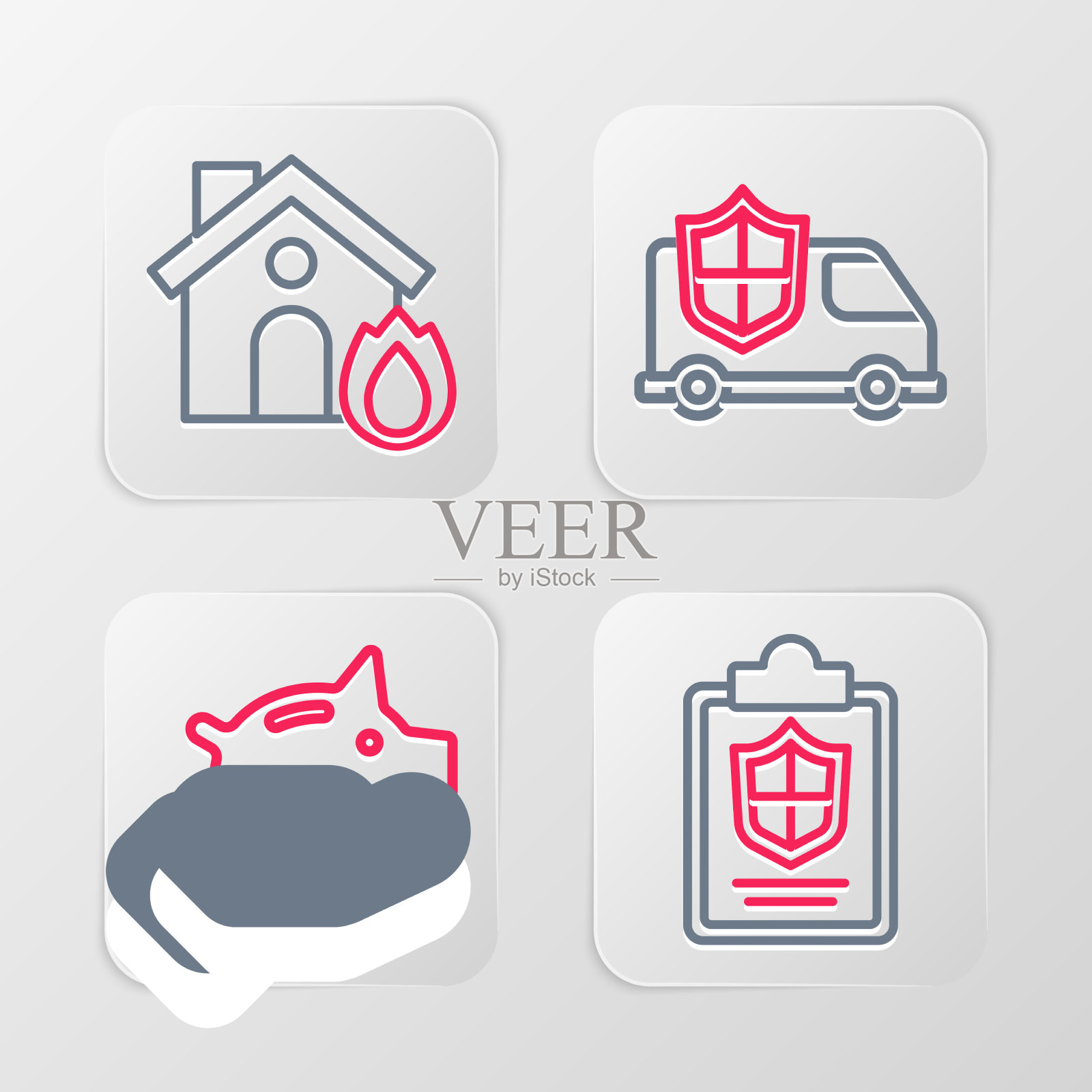 用盾存钱罐车和套线文件图标素材