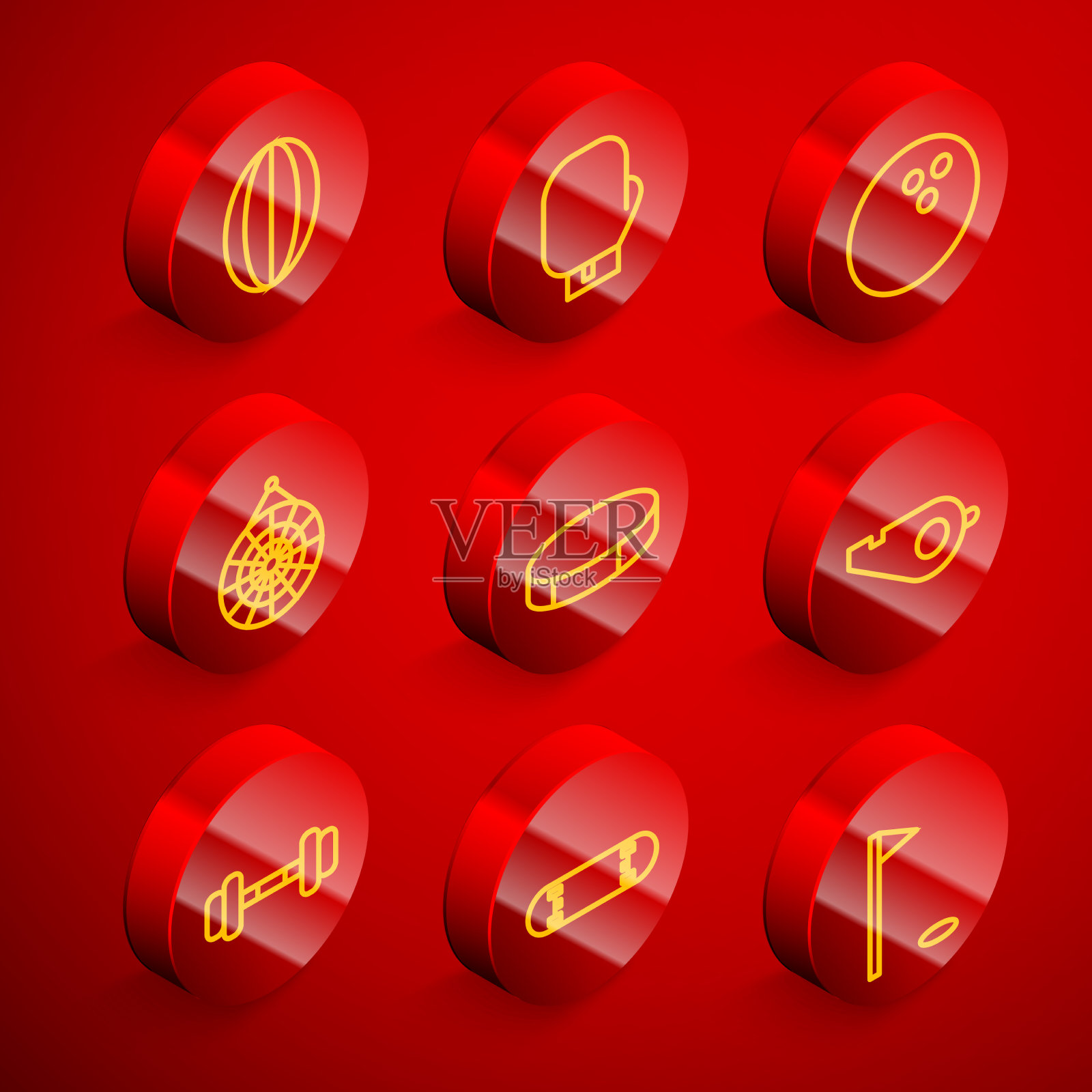 设置线橄榄球拳击手套保龄球图标素材