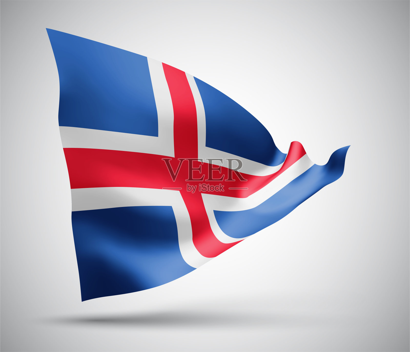 冰岛，白色背景的矢量旗帜，波浪和弯曲在风中飘扬插画图片素材