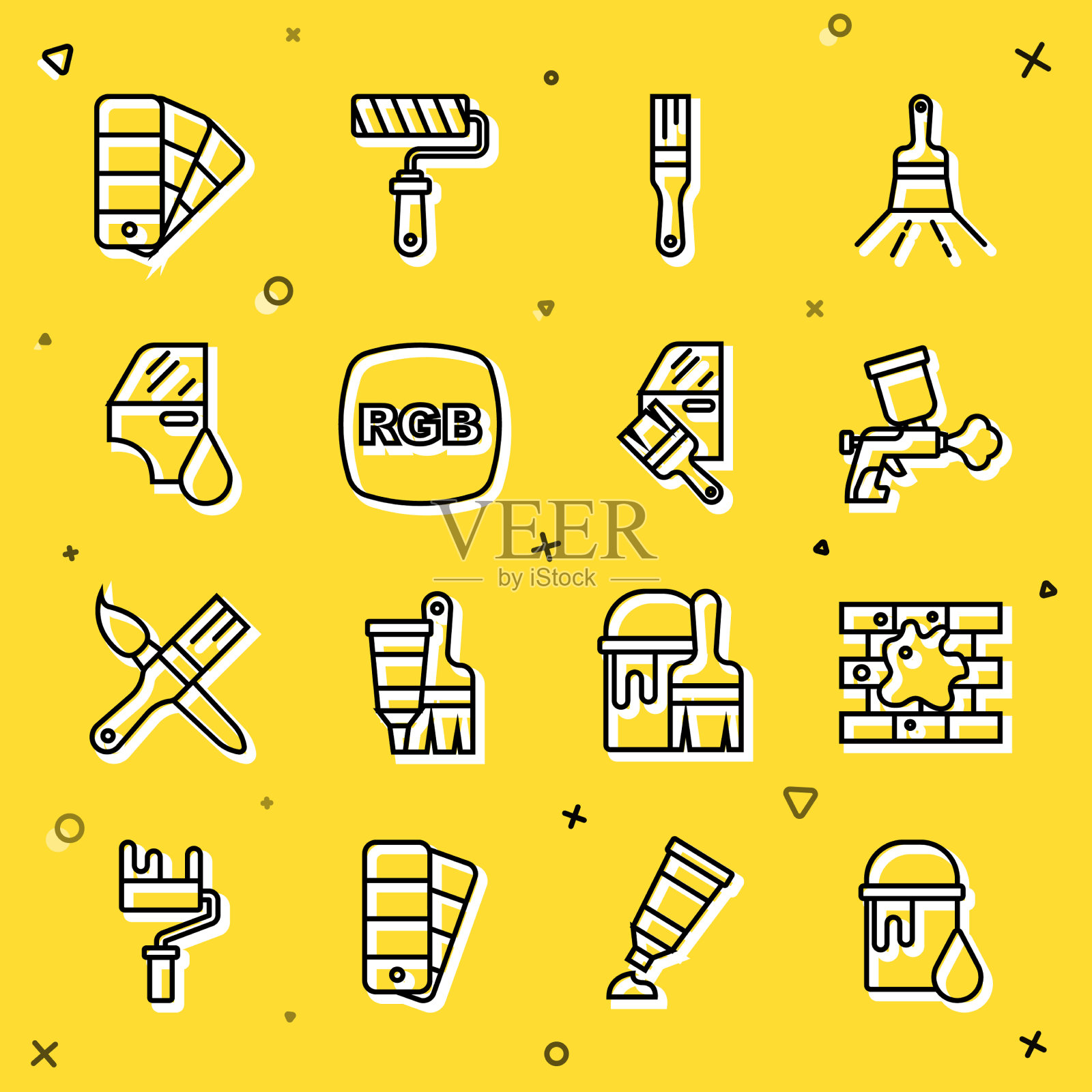 设置线漆桶喷漆房屋喷涂图标素材