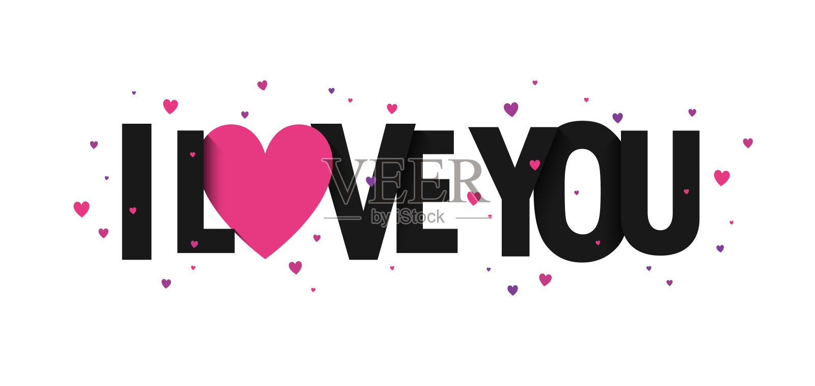 我爱你黑色和粉红色印刷横幅插画图片素材