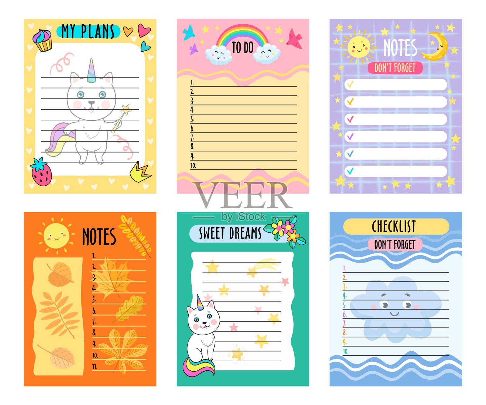 宝宝每日计划与可爱的模式设置插画图片素材