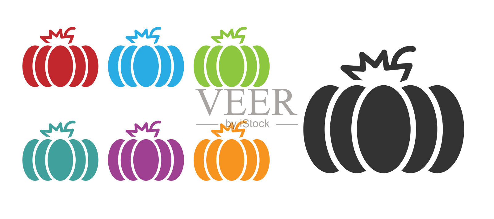 黑色南瓜图标孤立在白色背景上。快乐的万圣节派对。设置图标丰富多彩。向量插画图片素材