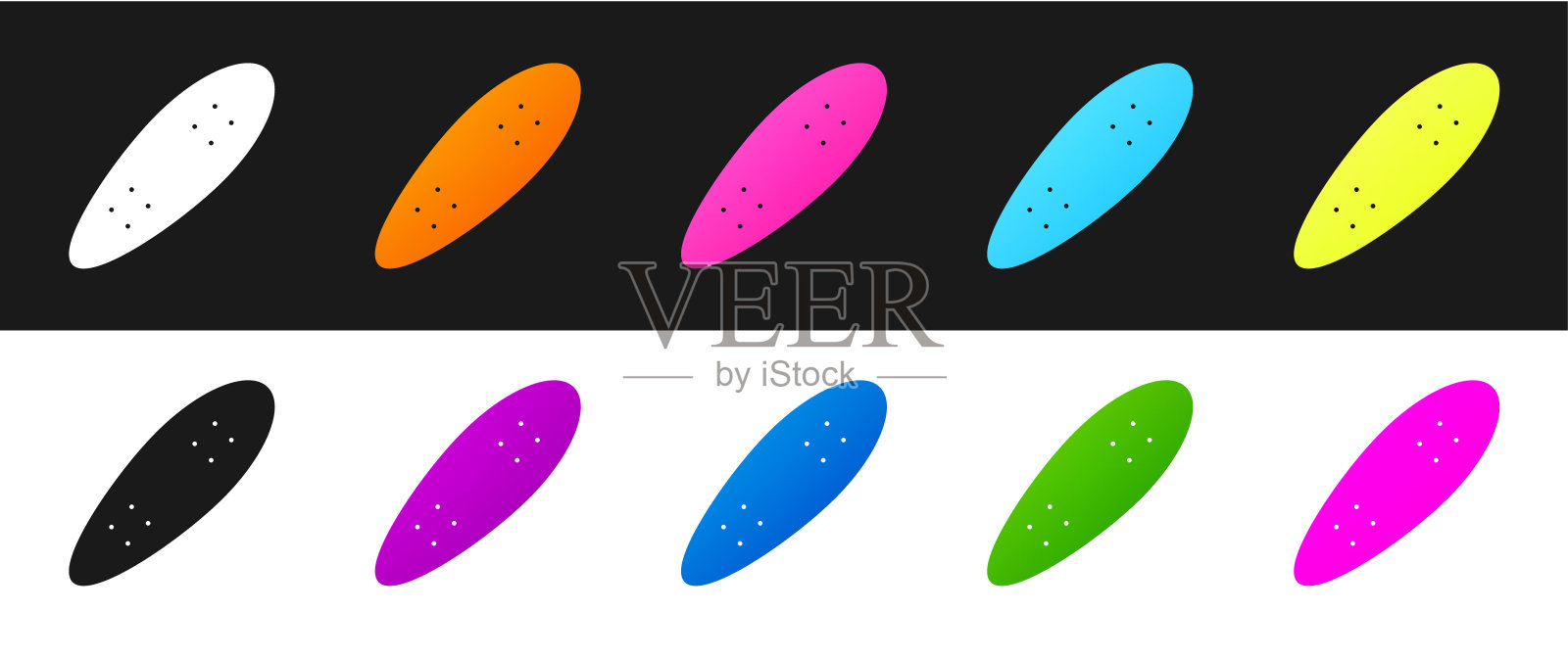 设置长板或滑板巡洋舰图标孤立在黑白背景。极限运动。运动设备。向量插画图片素材