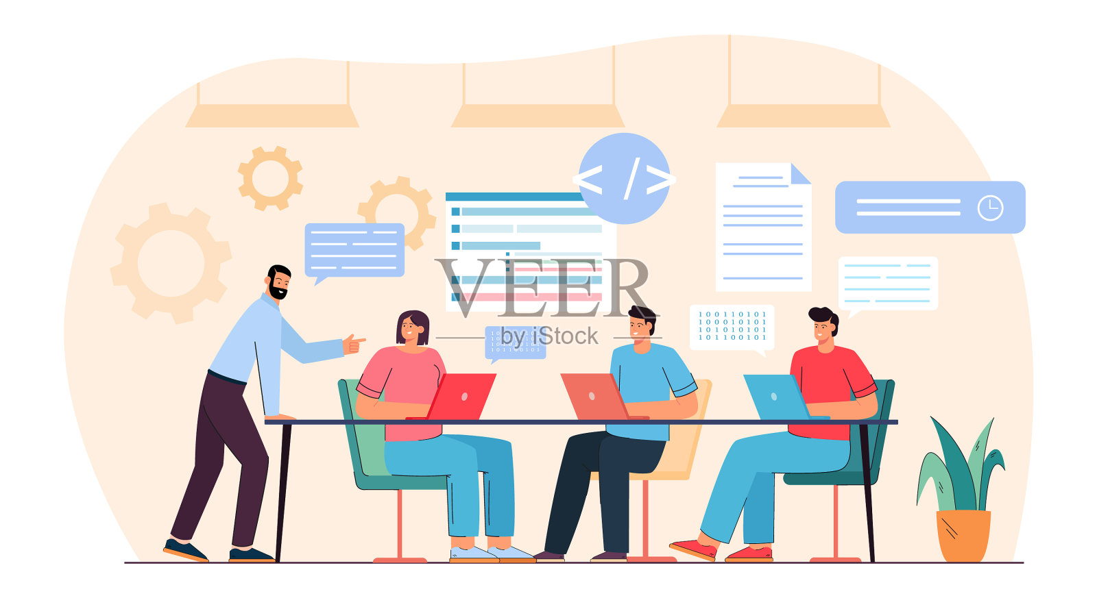 与程序员一起编写程序代码的团队设计元素图片