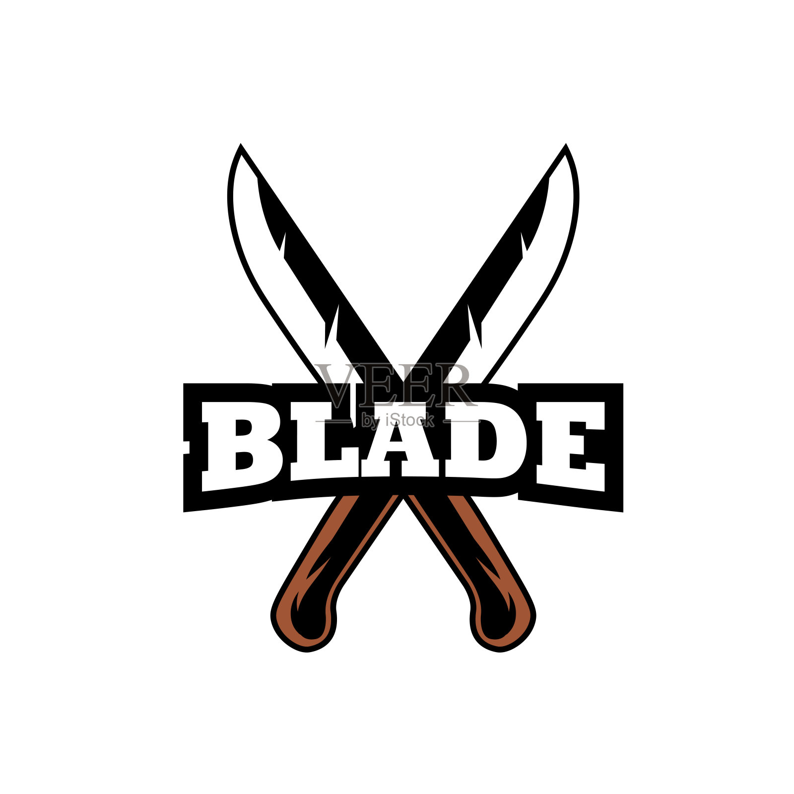 交叉刀复古的刀片标志设计，格兰奇印刷邮票，创造性的伐木工人排印徽标，Retro Vector标签插画图片素材