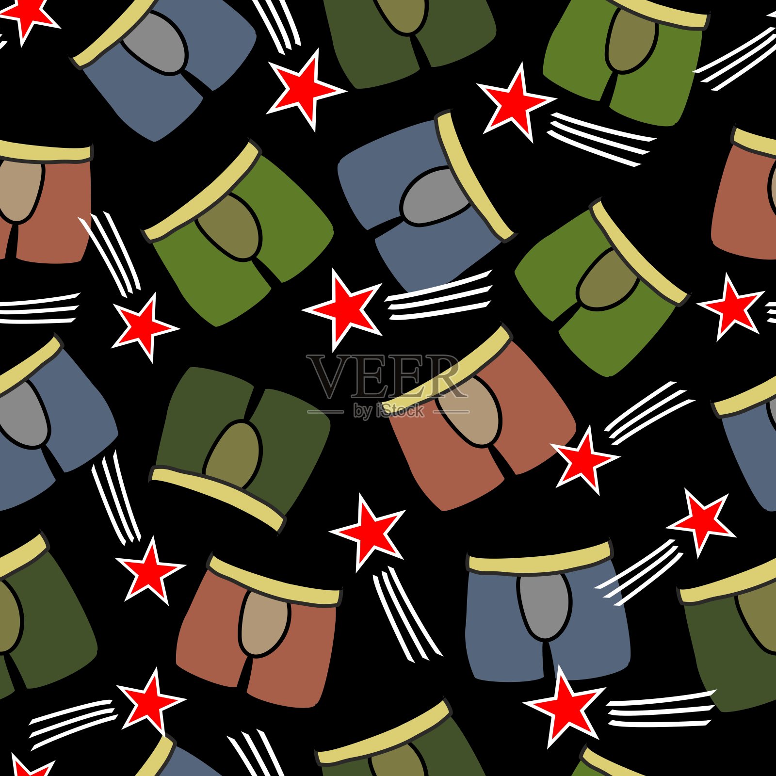 2月23日的有趣背景。男士内裤作为礼物。矢量无缝图案祖国日捍卫者。俄罗斯的节日。俄罗斯的幽默插画图片素材