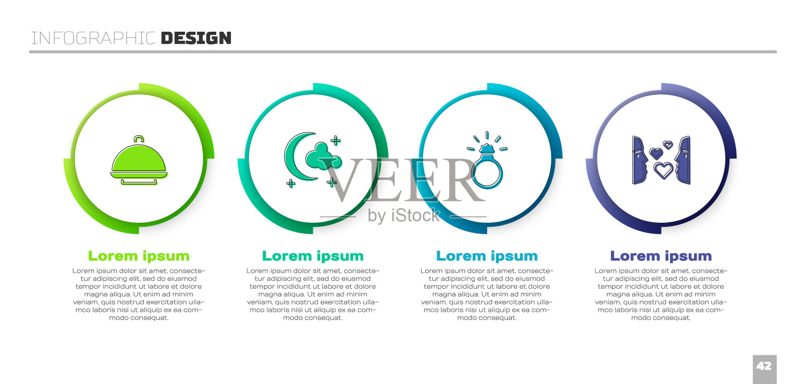 镶嵌托盘，月亮和星星，钻石订婚戒指和一见钟情。业务信息模板。向量设计模板素材