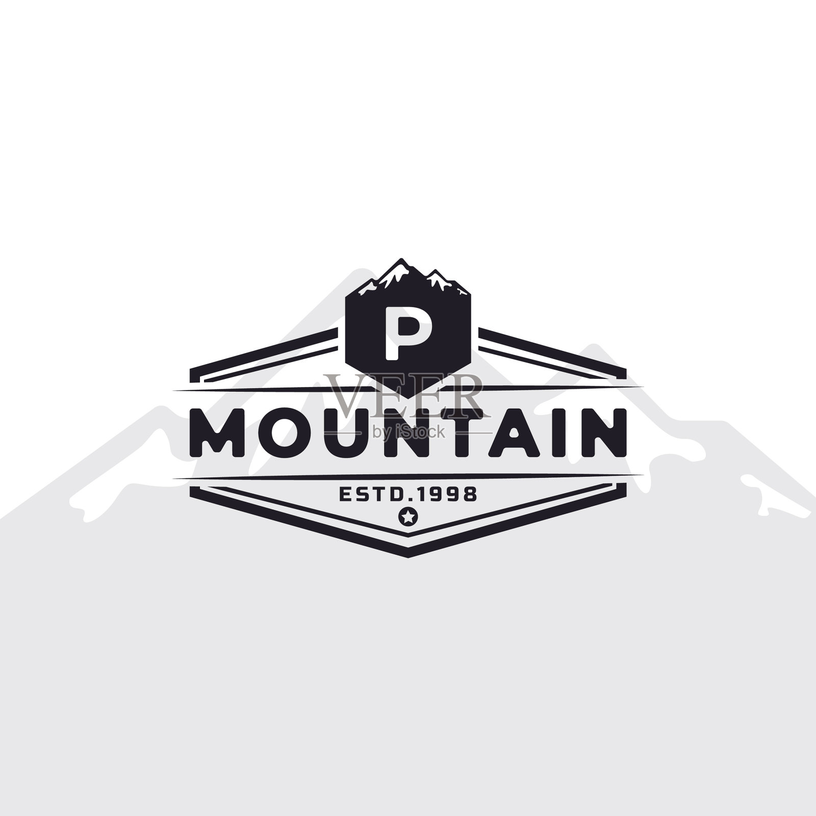 复古徽章字母p山印刷术插画图片素材