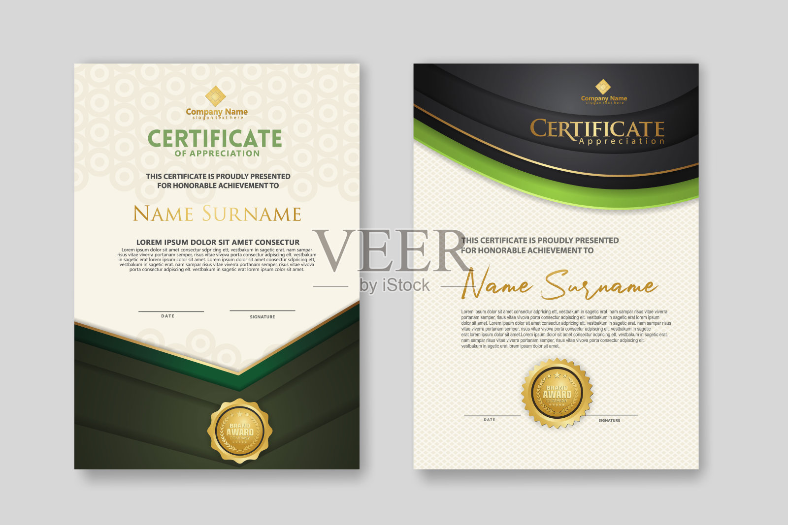 证书模板与豪华徽章和优雅的现代图案背景。欣赏、成就、奖励、商业和教育需求。矢量图插画图片素材