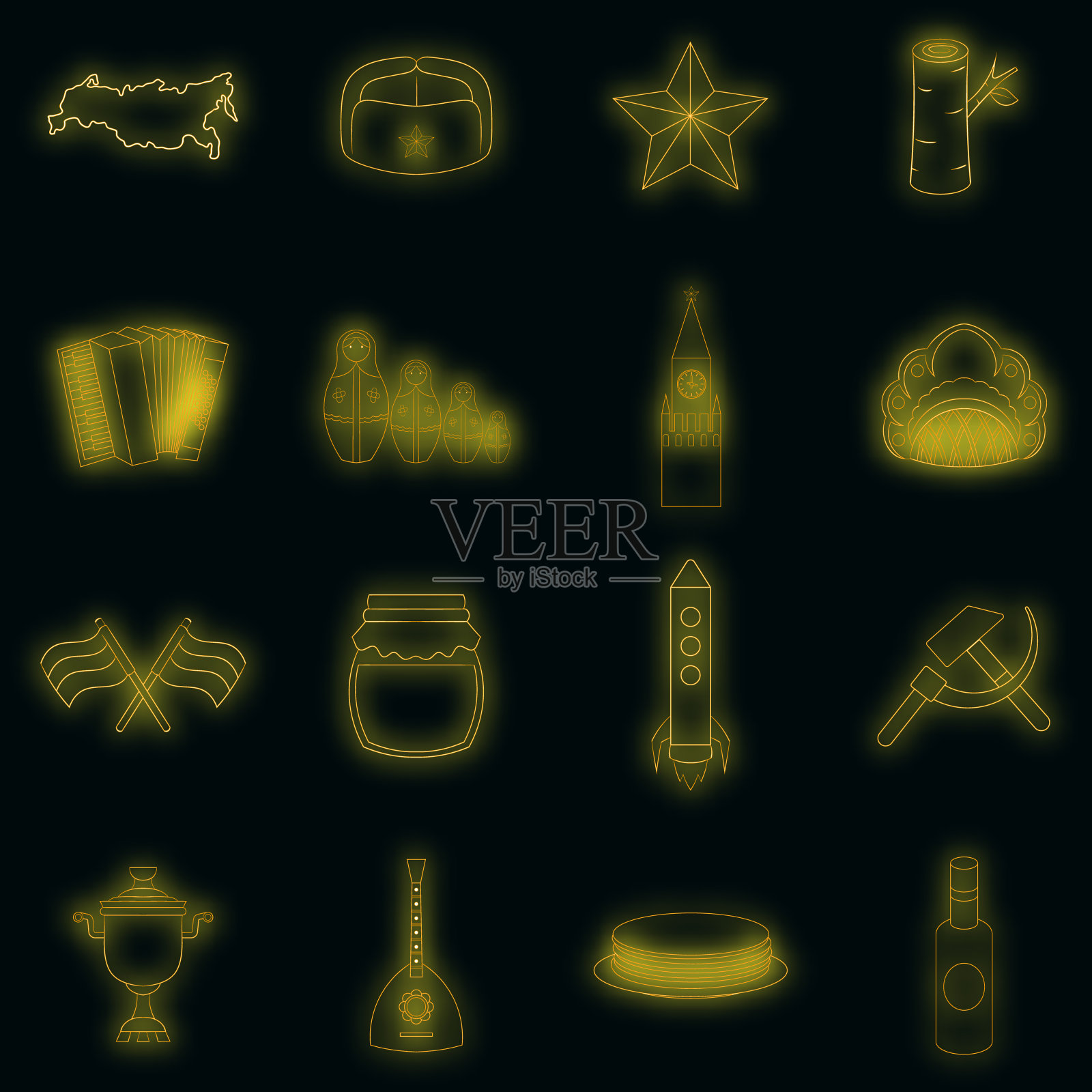 俄罗斯图标设置矢量霓虹灯图标素材